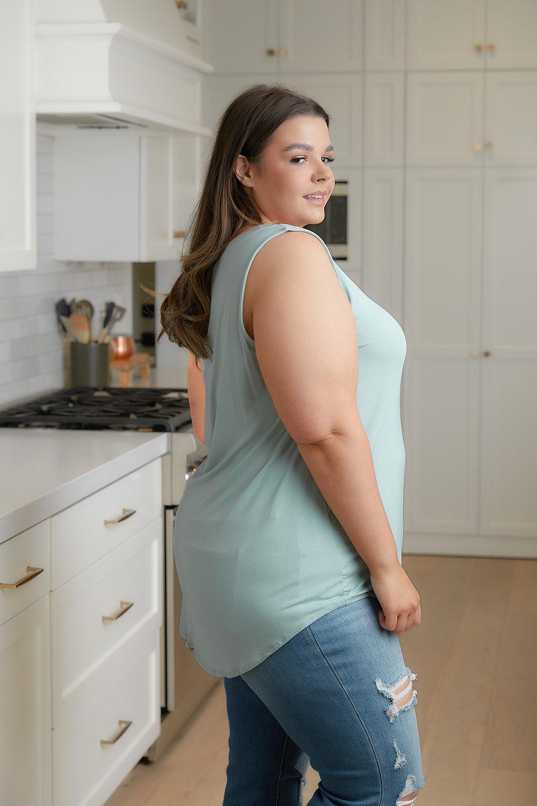 Trust Me V-Neck Tank in Dusty Green - Waverly Paige Boutique