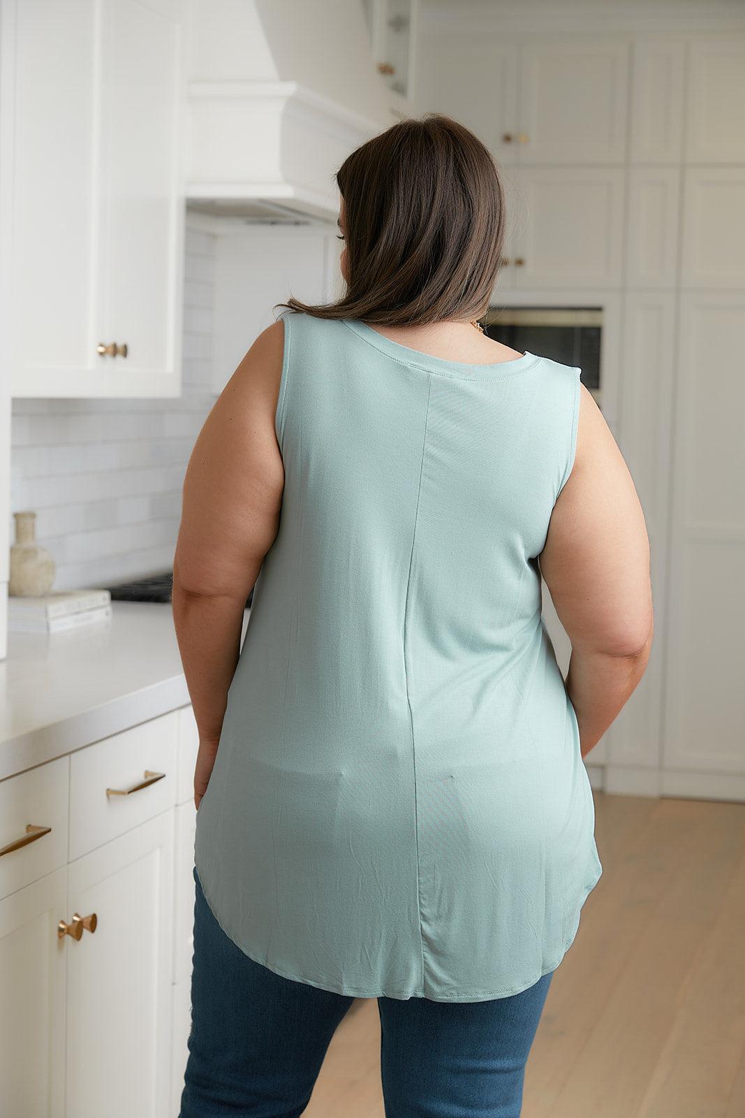 Trust Me V-Neck Tank in Dusty Green - Waverly Paige Boutique
