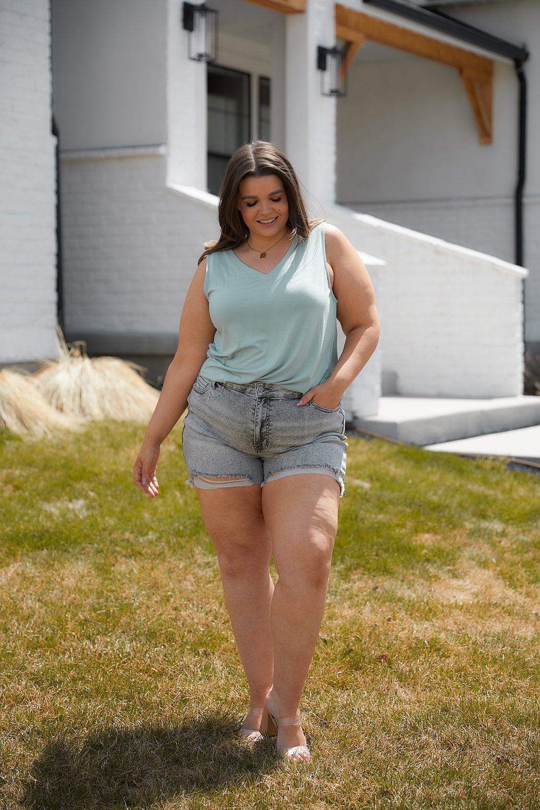 Trust Me V-Neck Tank in Dusty Green - Waverly Paige Boutique