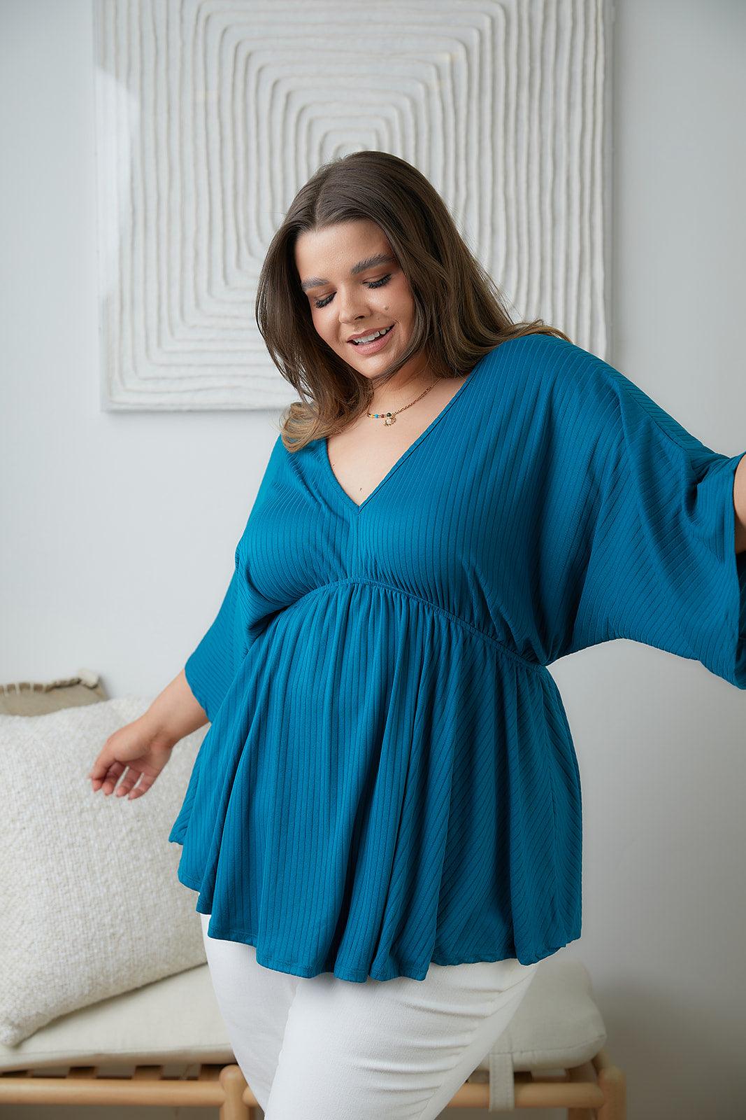Storied Moments Draped Peplum Top in Teal - Waverly Paige Boutique