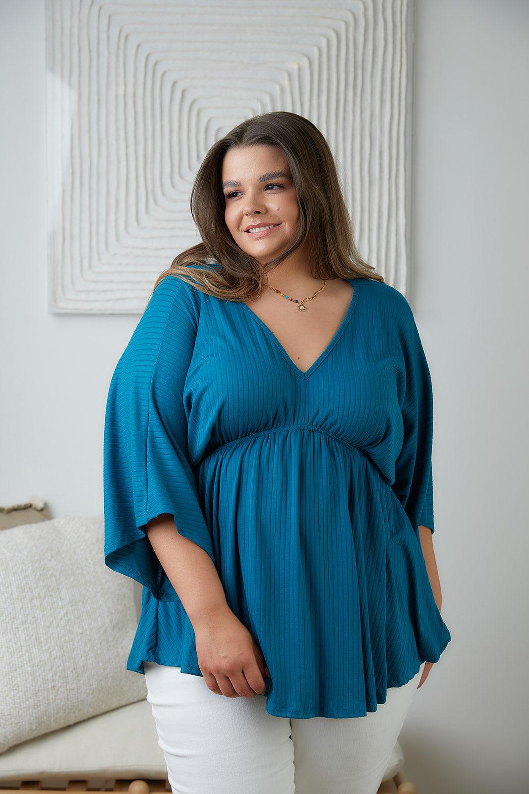 Storied Moments Draped Peplum Top in Teal - Waverly Paige Boutique