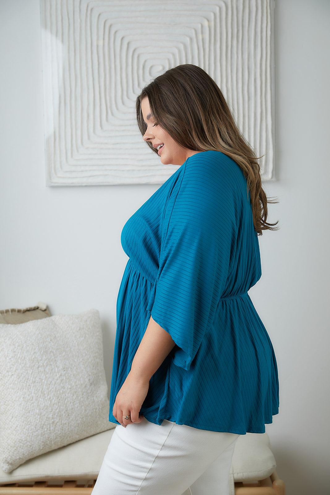 Storied Moments Draped Peplum Top in Teal - Waverly Paige Boutique