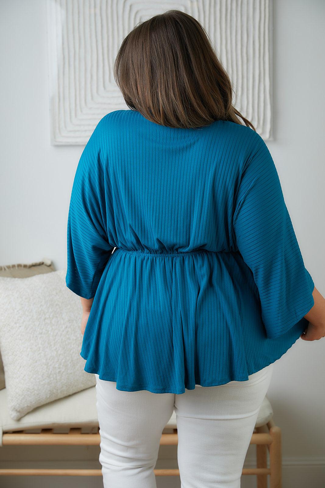 Storied Moments Draped Peplum Top in Teal - Waverly Paige Boutique