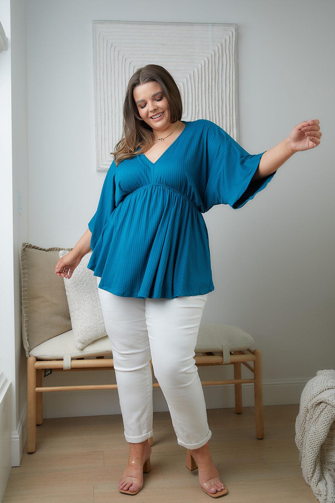 Storied Moments Draped Peplum Top in Teal - Waverly Paige Boutique