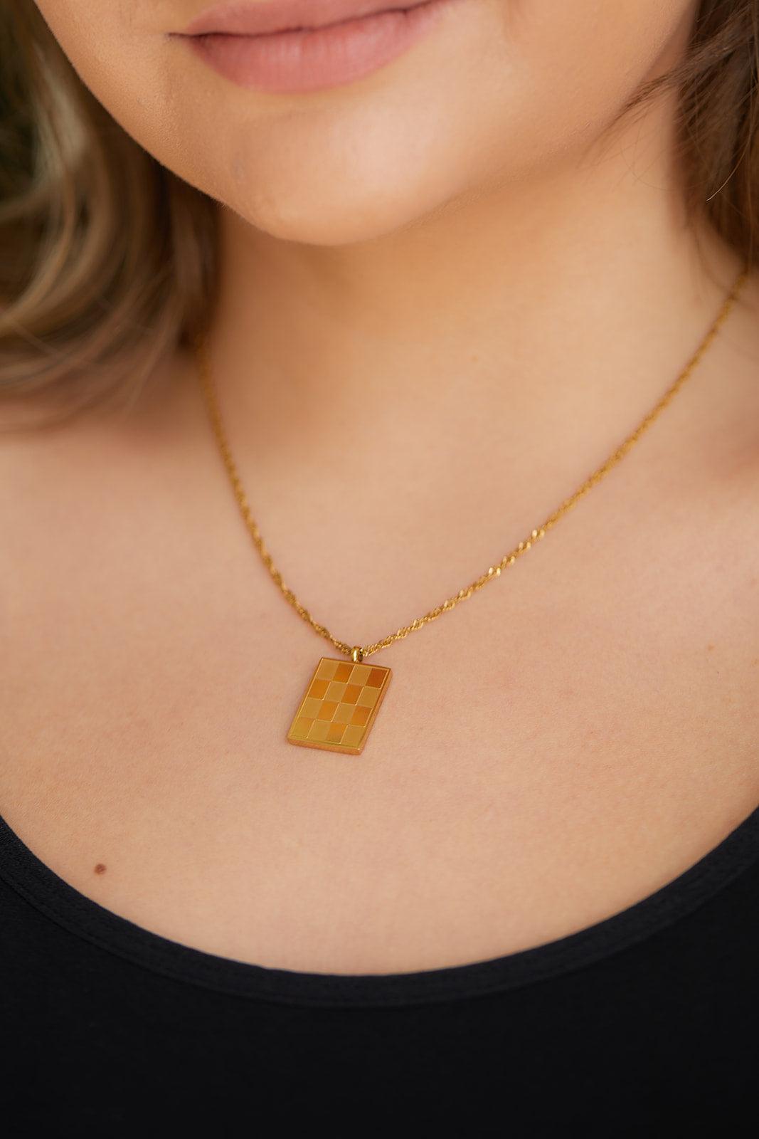 Checkered Pendant Necklace - Waverly Paige Boutique