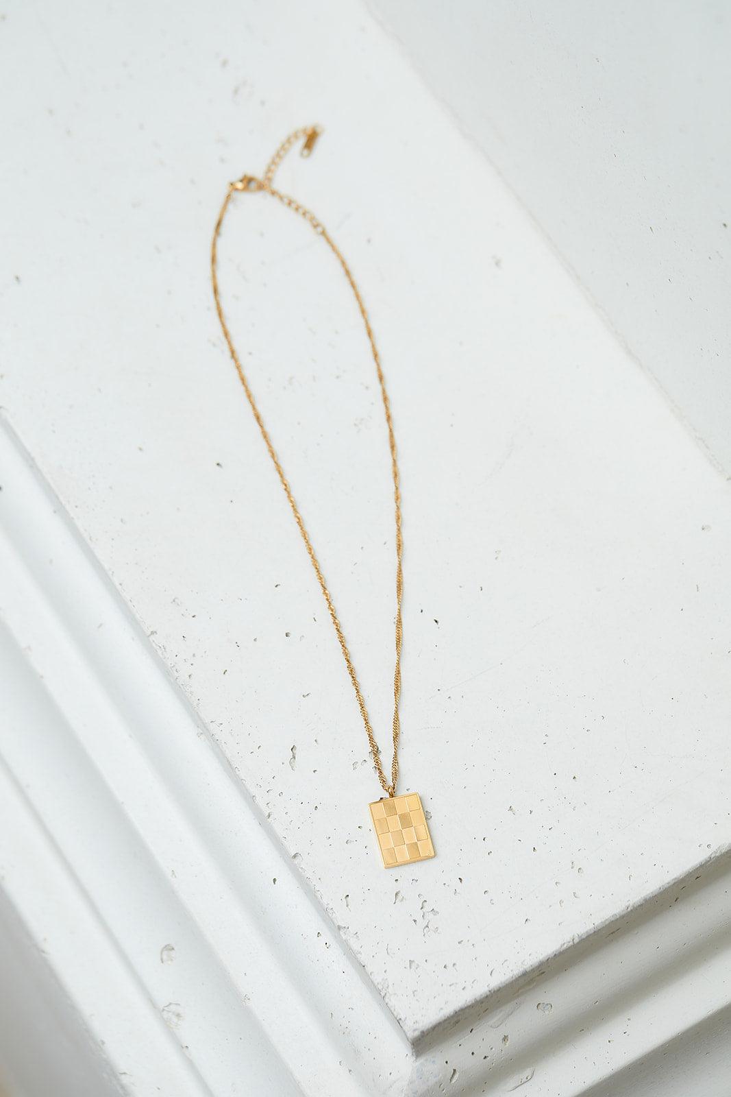 Checkered Pendant Necklace - Waverly Paige Boutique