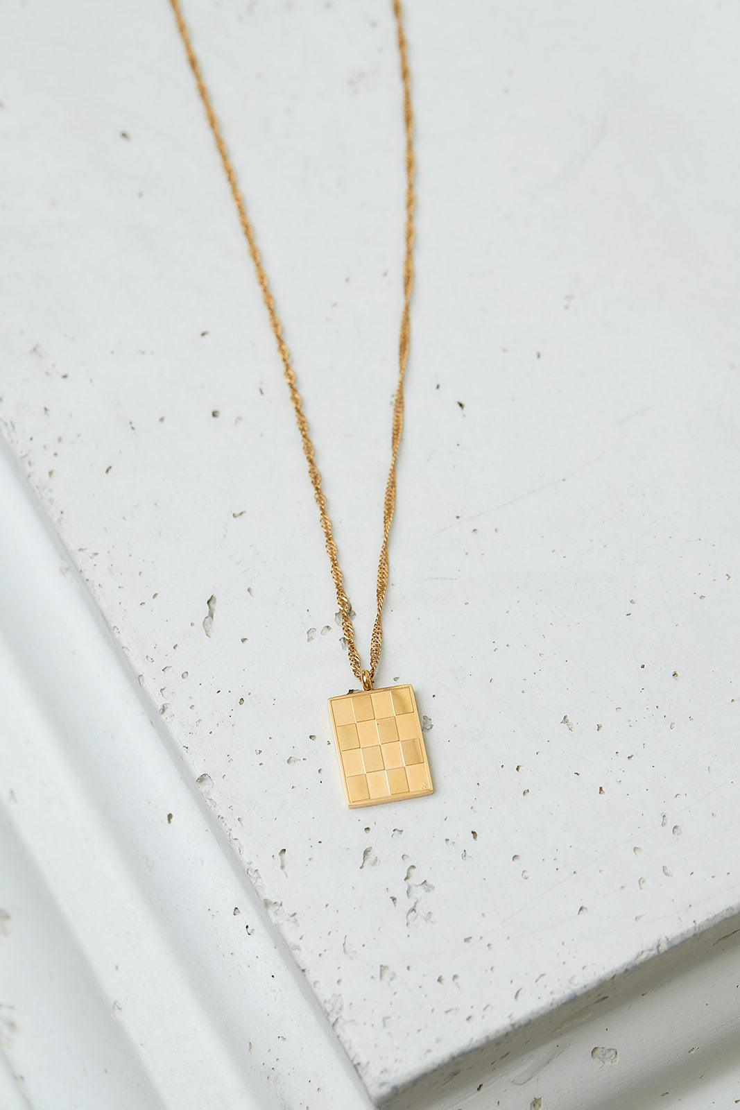 Checkered Pendant Necklace - Waverly Paige Boutique