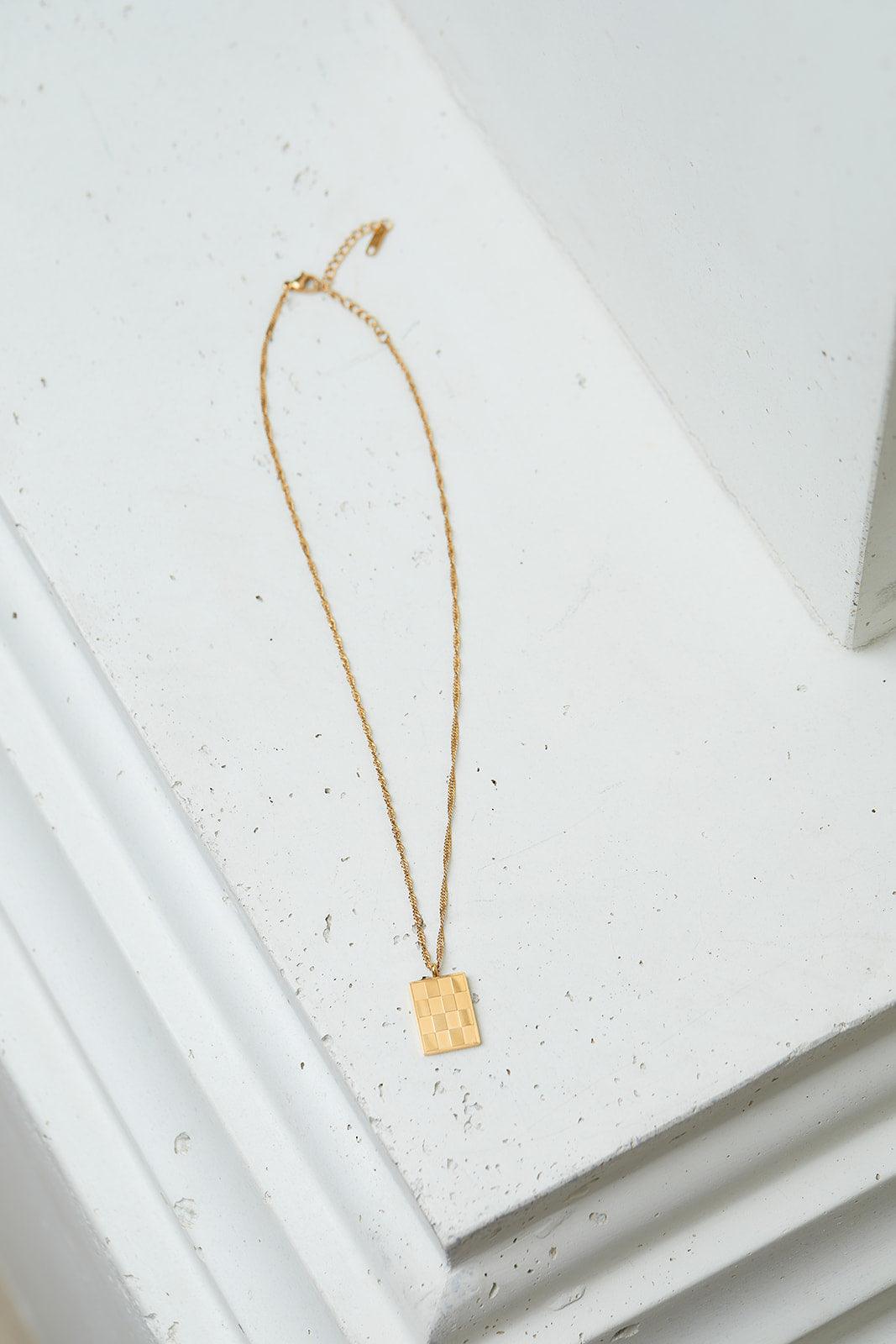 Checkered Pendant Necklace - Waverly Paige Boutique