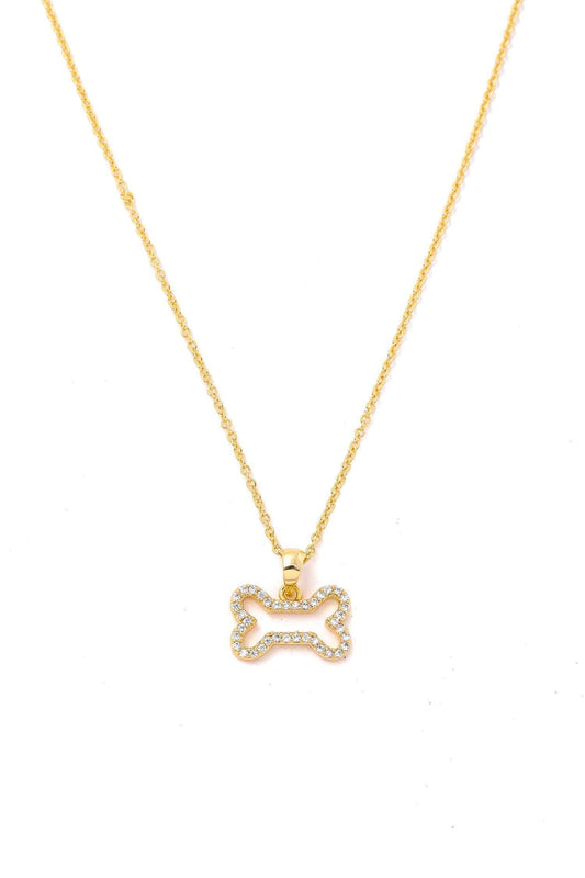 CZ Rhinestone Dog Bone Pendant Necklace - Waverly Paige Boutique