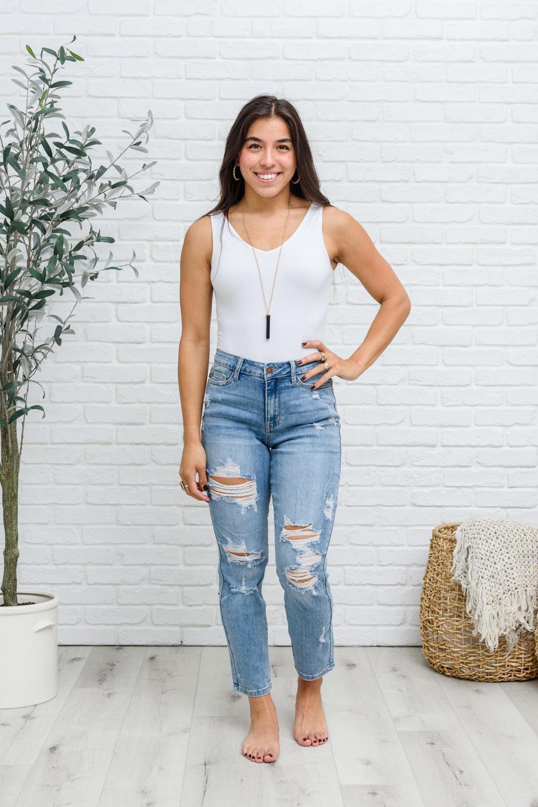 Florence High Waist Destroyed Boyfriend Jeans - Waverly Paige Boutique