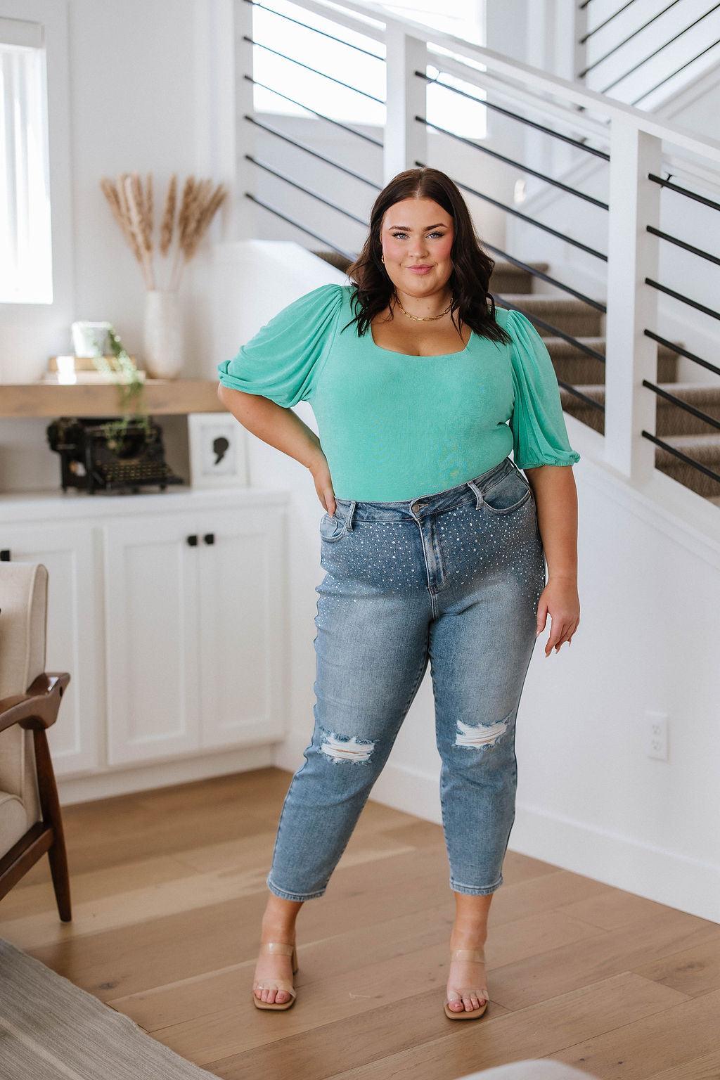 A Total Vision Square Neck Bodysuit in Mint - Waverly Paige Boutique