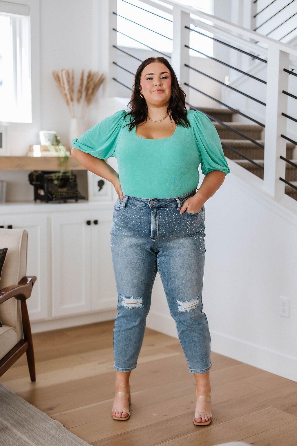 A Total Vision Square Neck Bodysuit in Mint - Waverly Paige Boutique