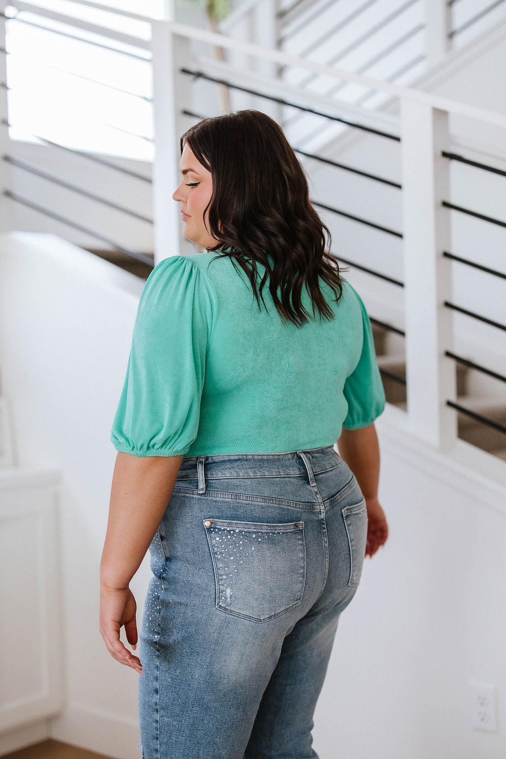 A Total Vision Square Neck Bodysuit in Mint - Waverly Paige Boutique