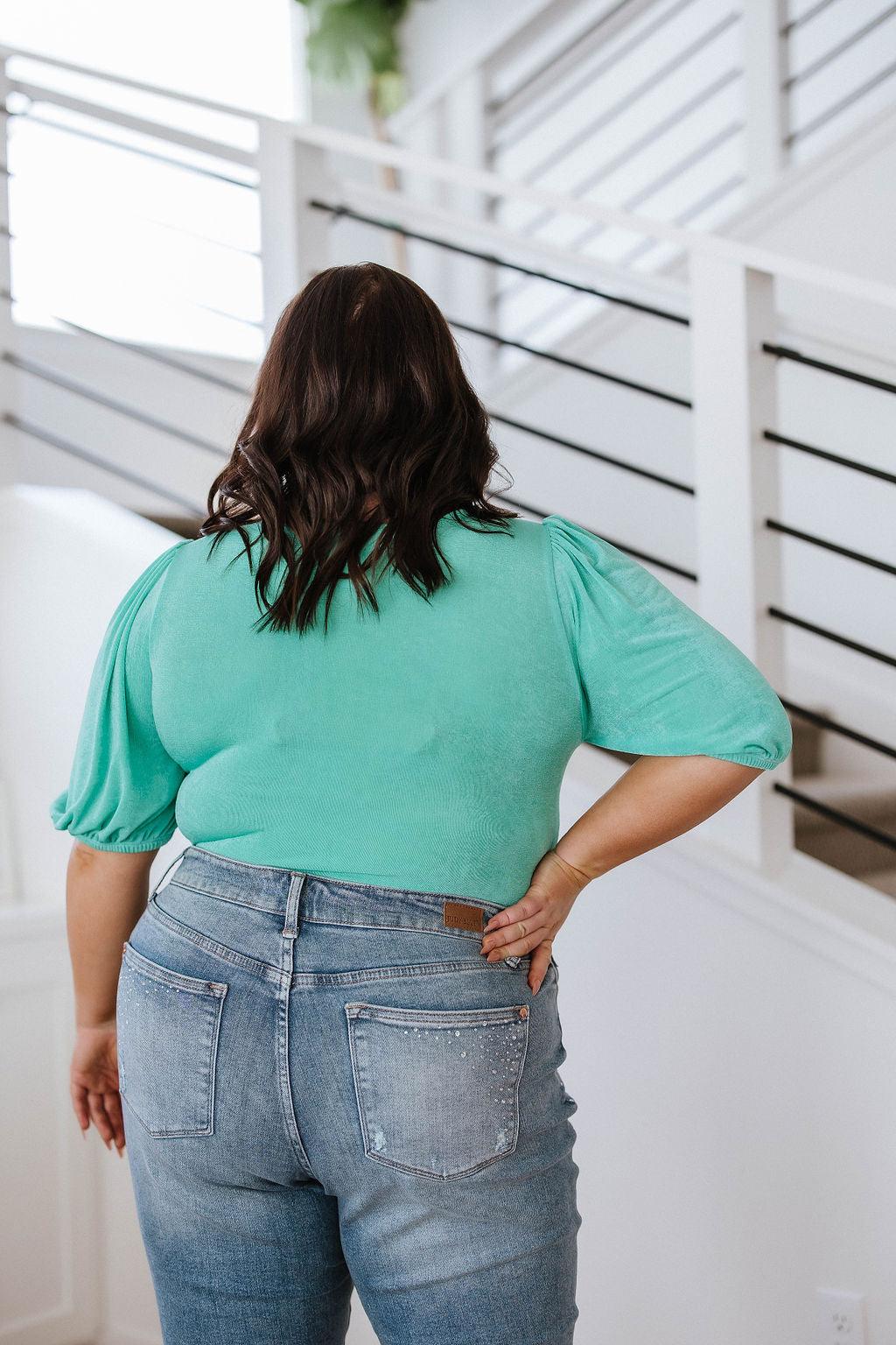 A Total Vision Square Neck Bodysuit in Mint - Waverly Paige Boutique
