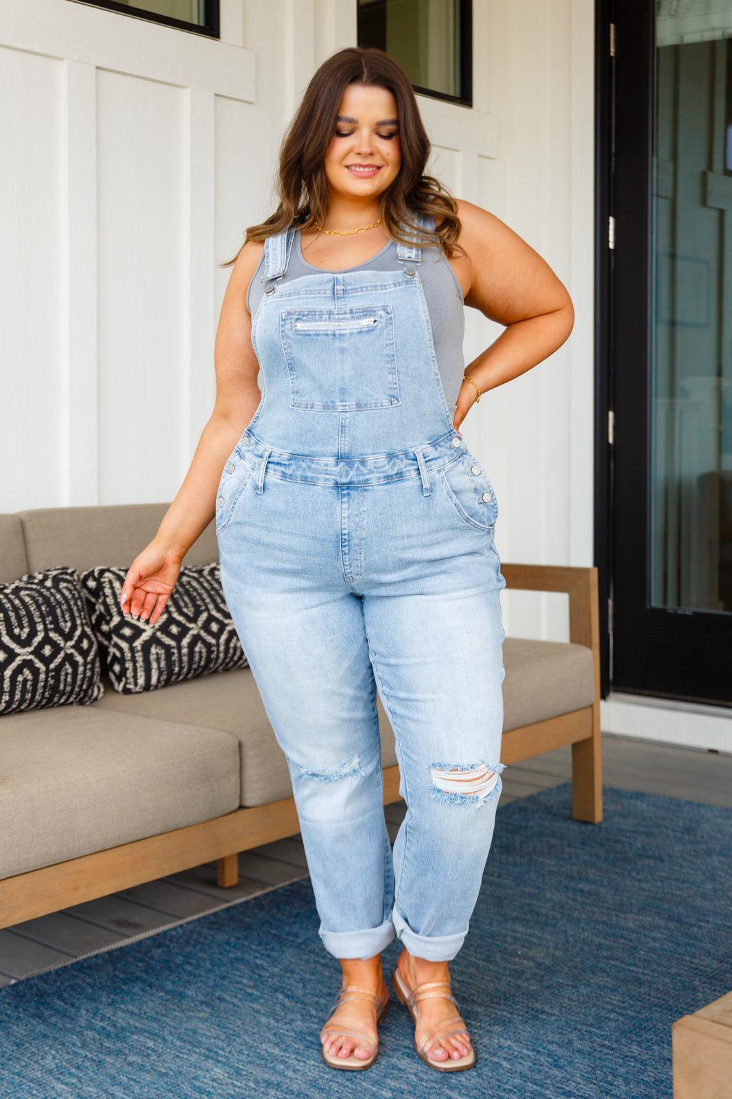 Annabelle Distressed Straight Leg Overalls - Waverly Paige Boutique