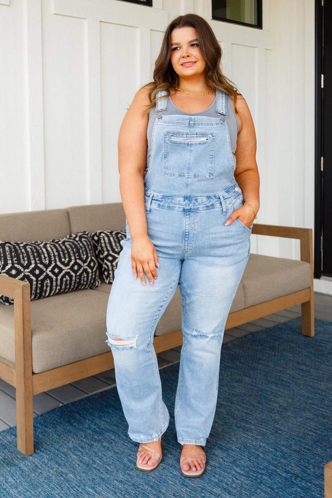 Annabelle Distressed Straight Leg Overalls - Waverly Paige Boutique
