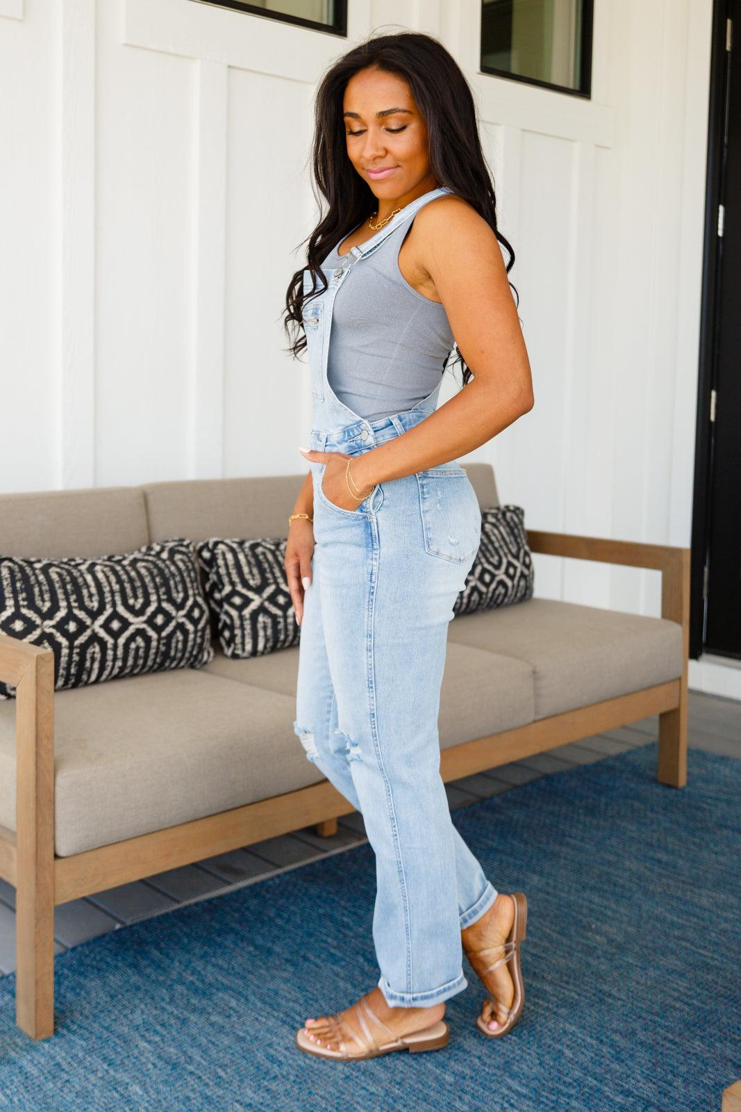 Annabelle Distressed Straight Leg Overalls - Waverly Paige Boutique