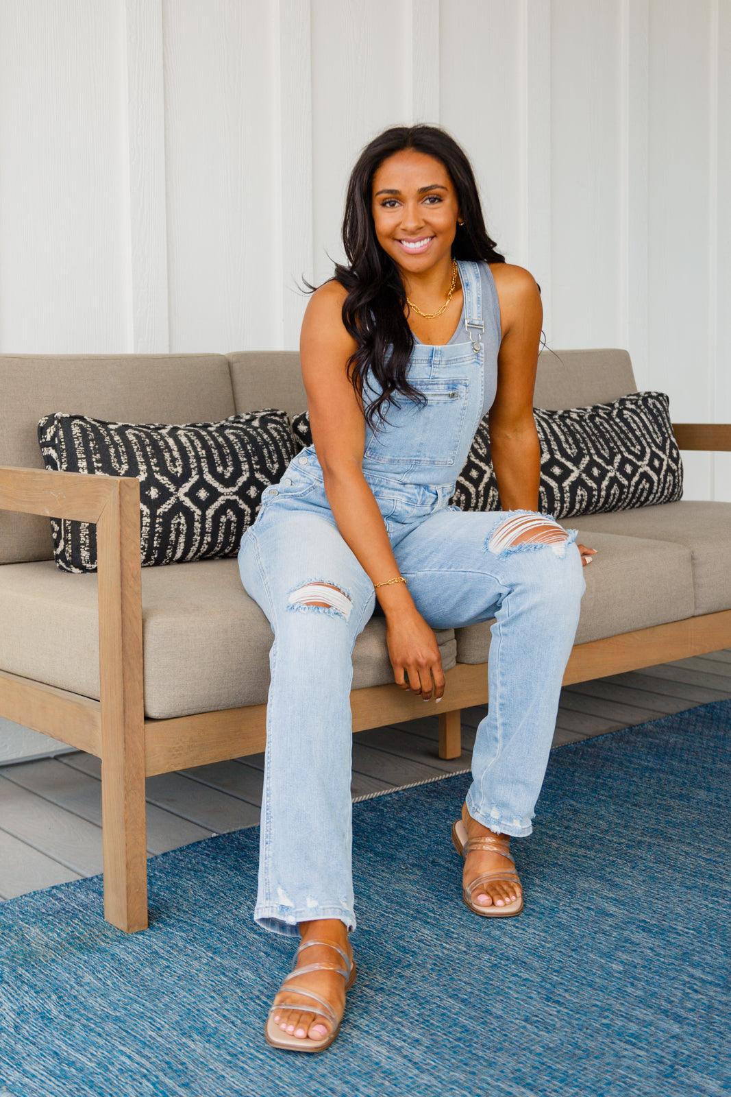 Annabelle Distressed Straight Leg Overalls - Waverly Paige Boutique
