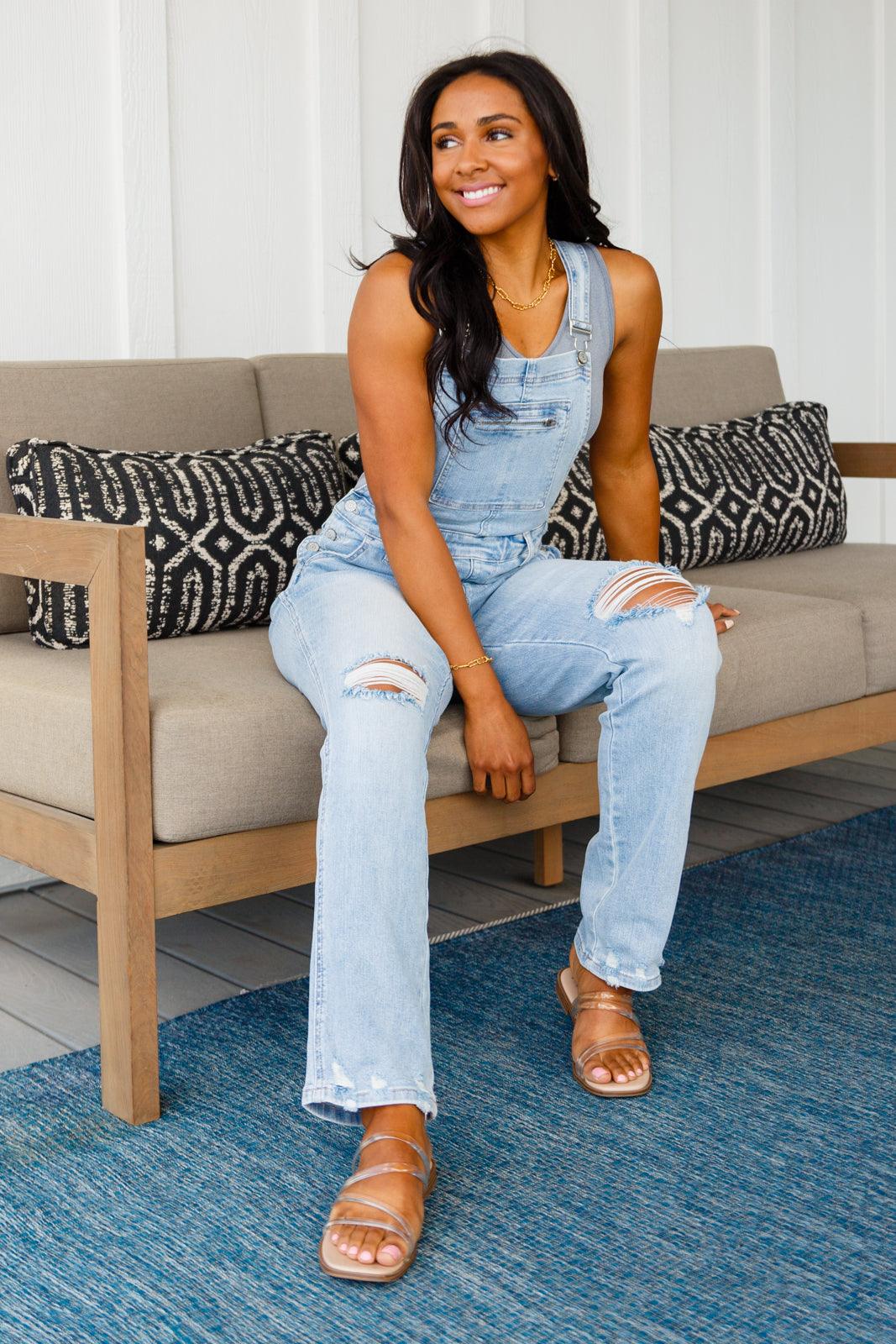 Annabelle Distressed Straight Leg Overalls - Waverly Paige Boutique