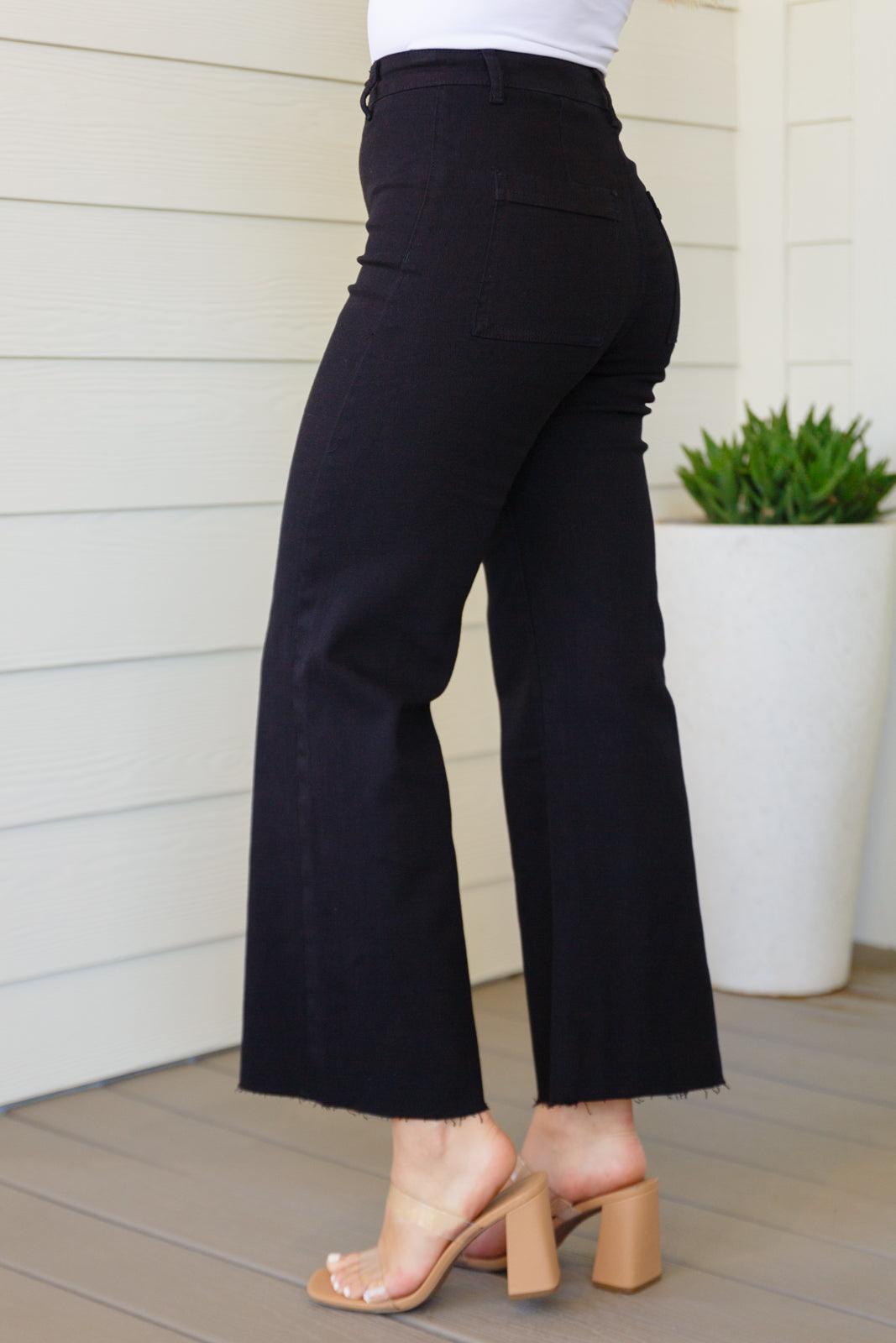 August High Rise Wide Leg Crop Jeans in Black - Waverly Paige Boutique