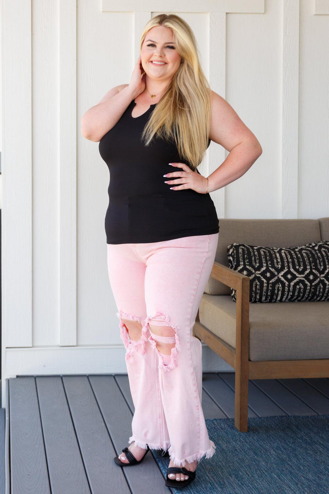 Babs Distressed Straight Jeans in Pink - Waverly Paige Boutique