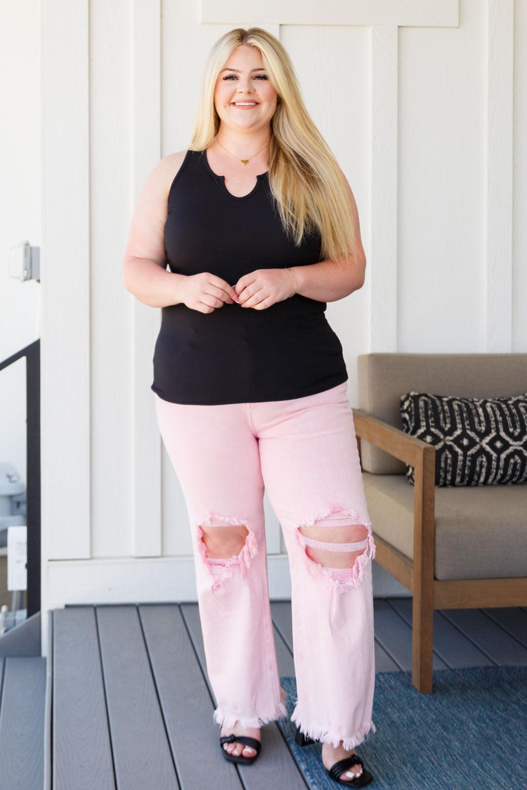 Babs Distressed Straight Jeans in Pink - Waverly Paige Boutique