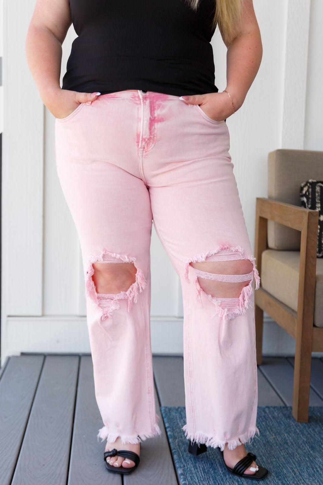 Babs Distressed Straight Jeans in Pink - Waverly Paige Boutique