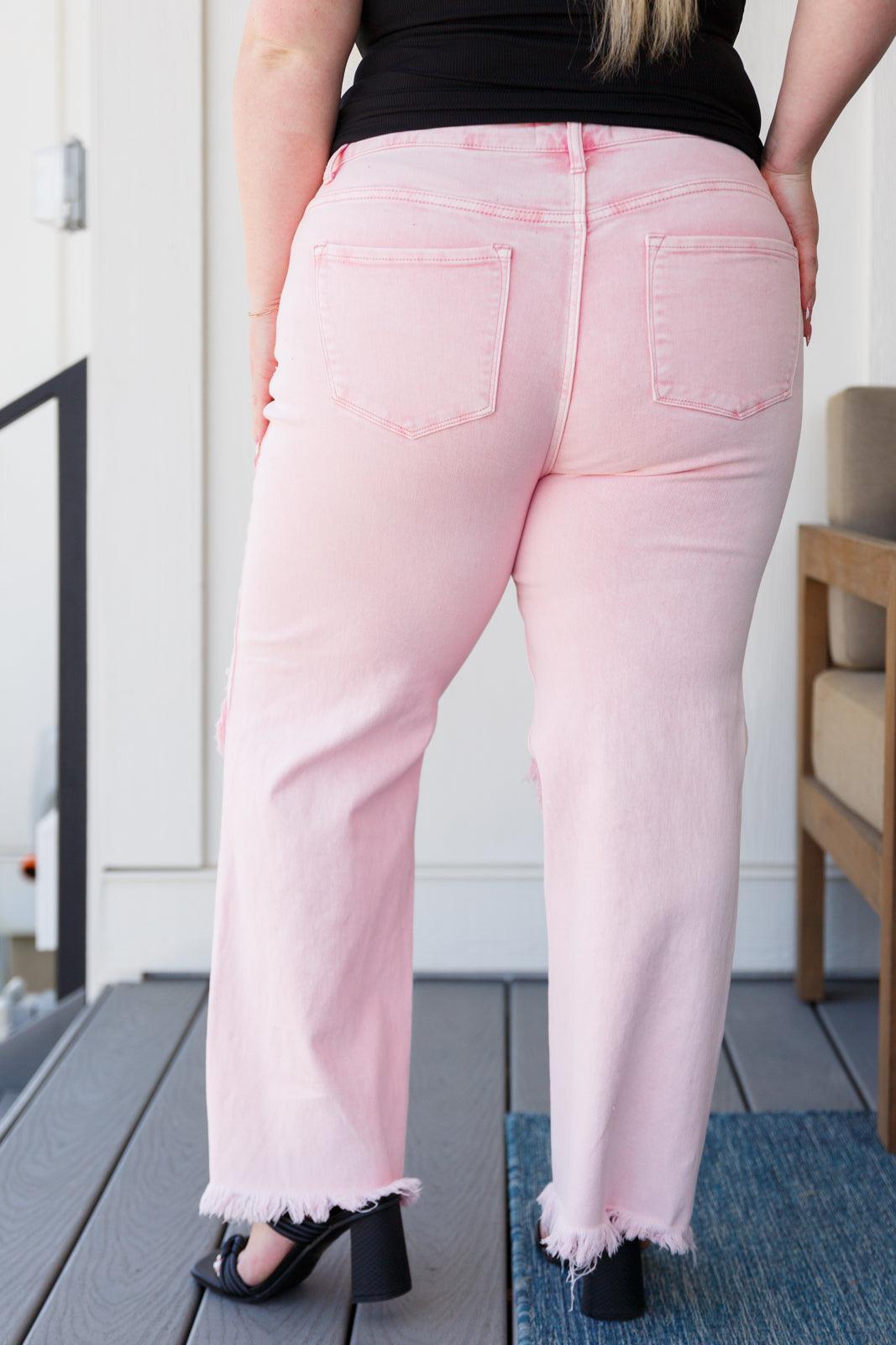Babs Distressed Straight Jeans in Pink - Waverly Paige Boutique
