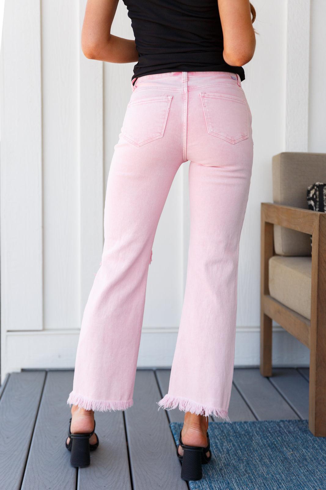 Babs Distressed Straight Jeans in Pink - Waverly Paige Boutique
