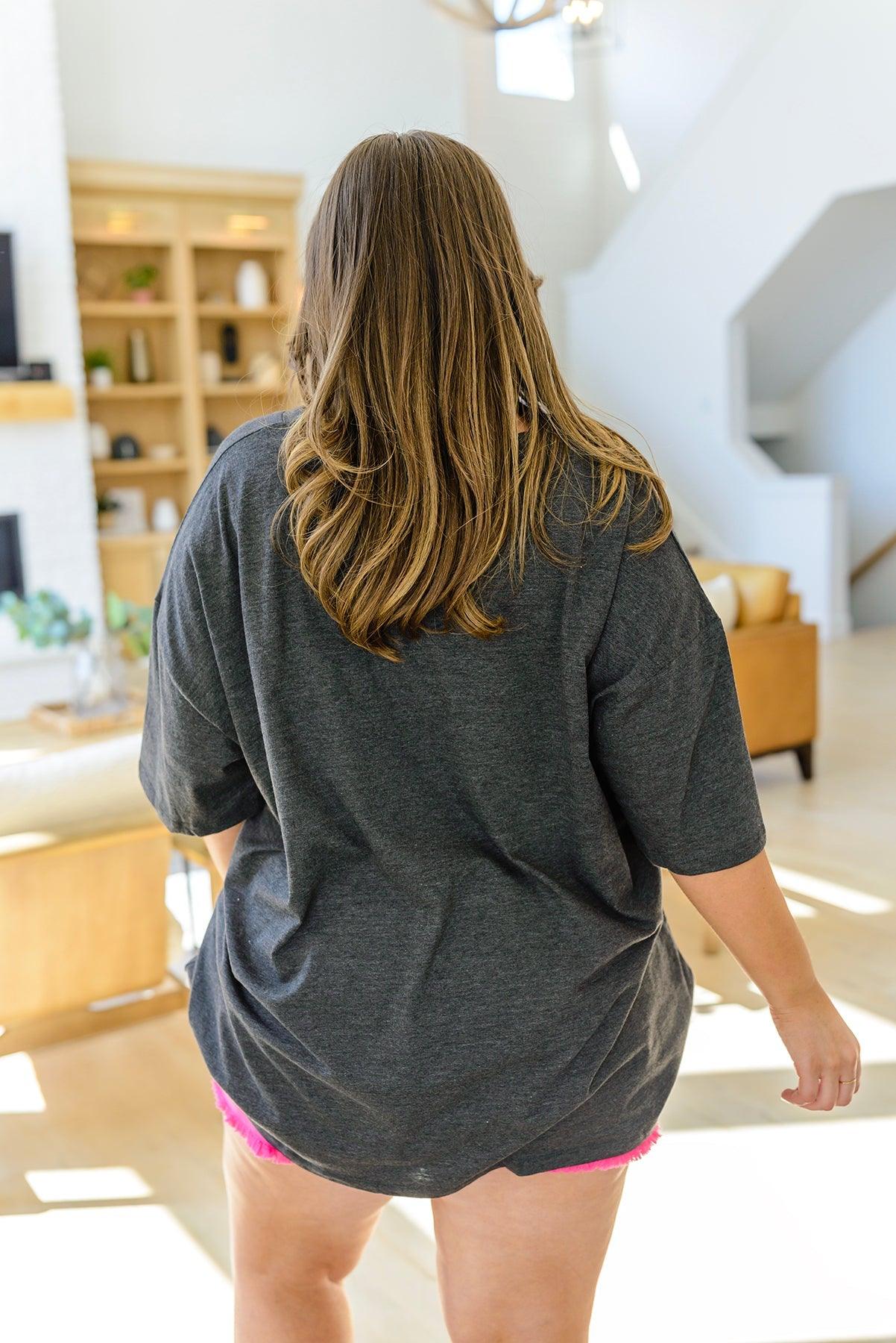 Boxy V Neck Boyfriend Tee In Charcoal - Waverly Paige Boutique