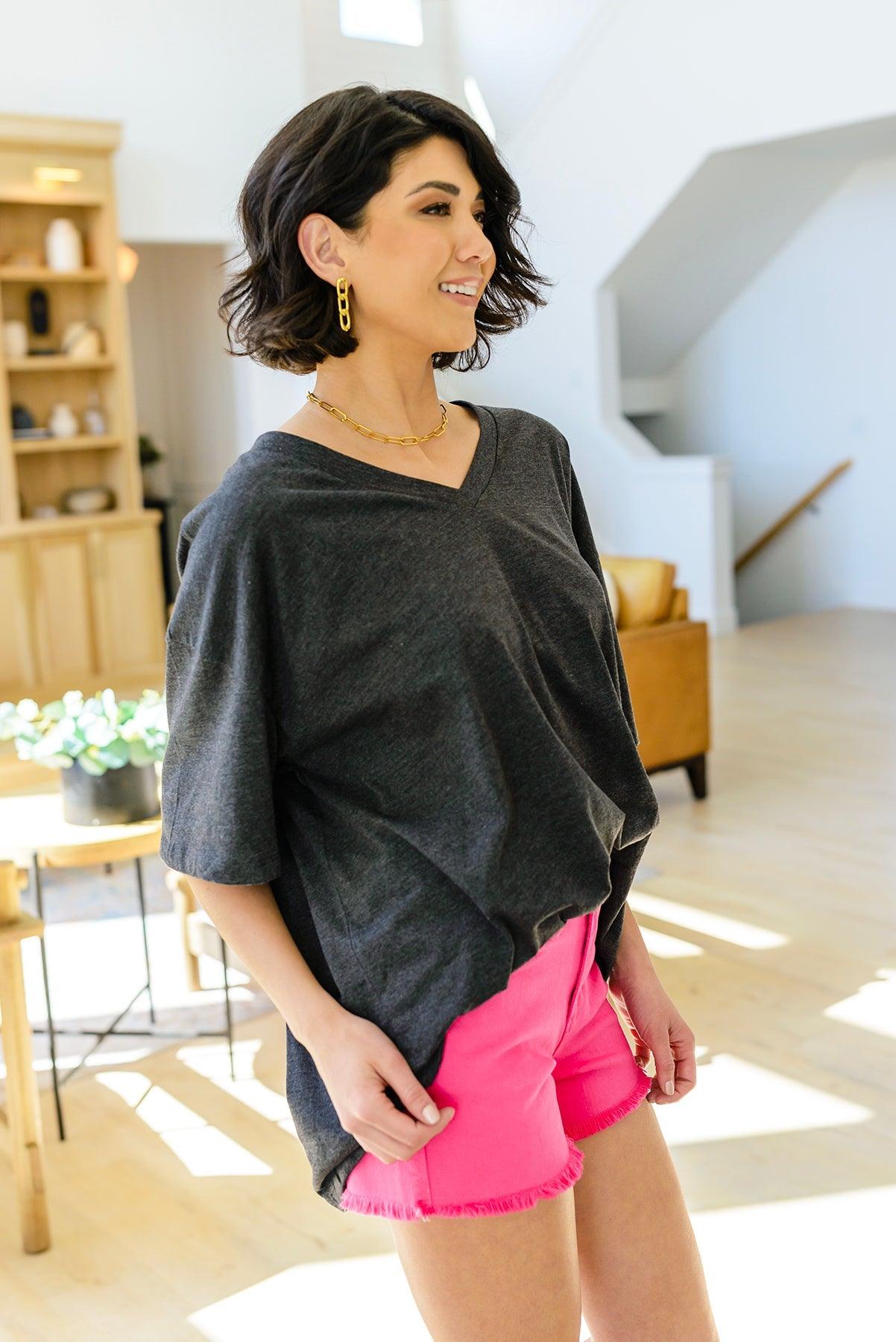Boxy V Neck Boyfriend Tee In Charcoal - Waverly Paige Boutique