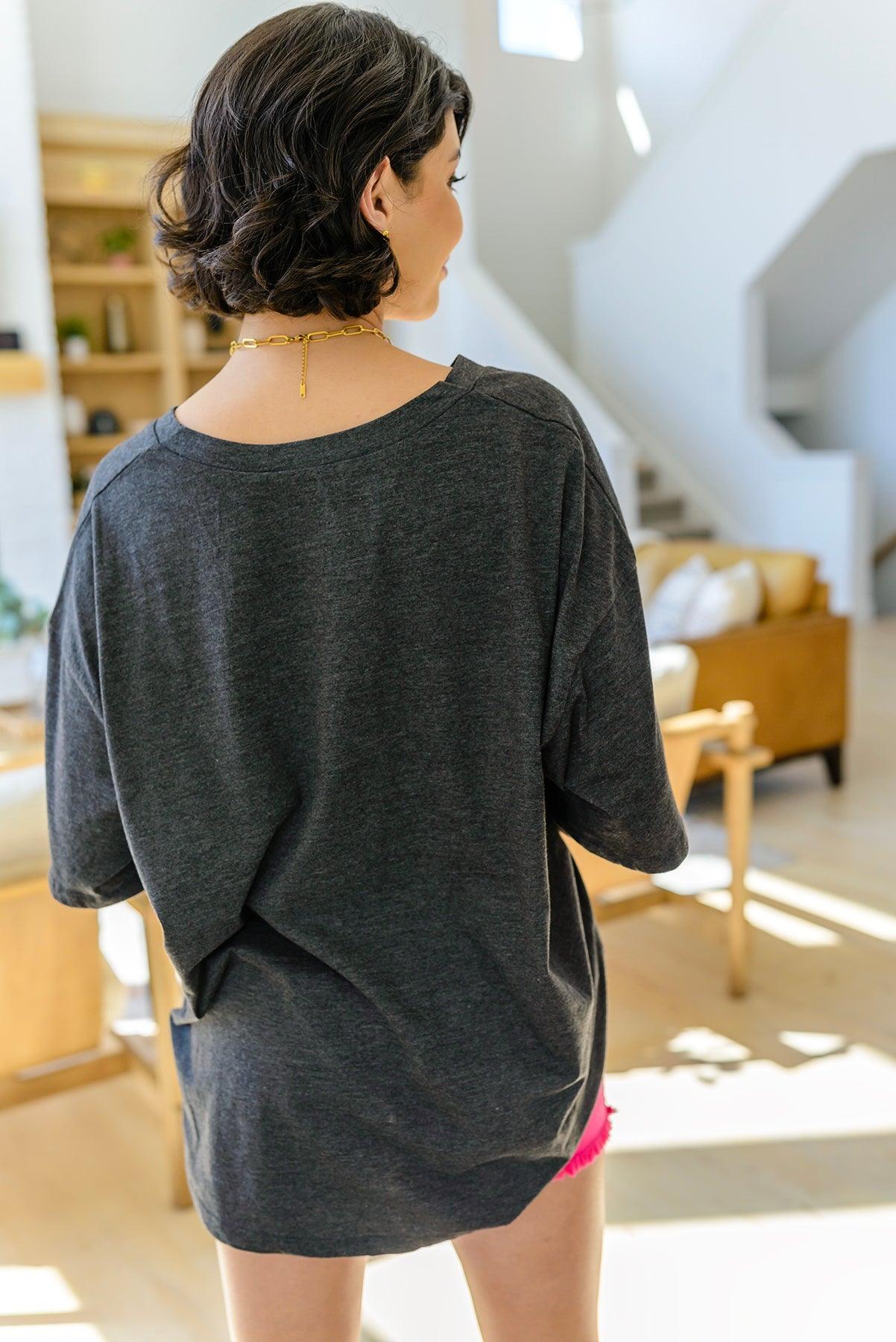 Boxy V Neck Boyfriend Tee In Charcoal - Waverly Paige Boutique