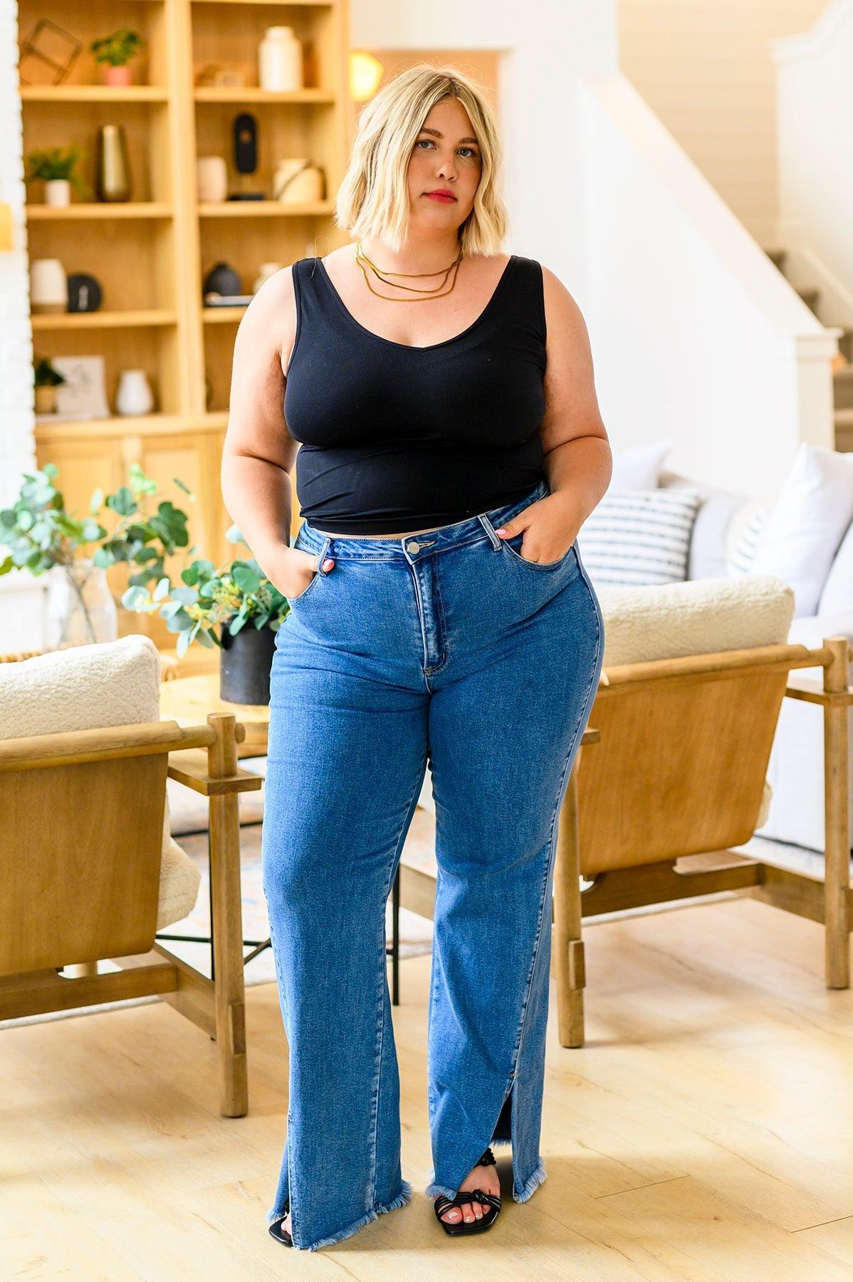 Caitlin High Rise Split Hem Straight Jeans - Waverly Paige Boutique