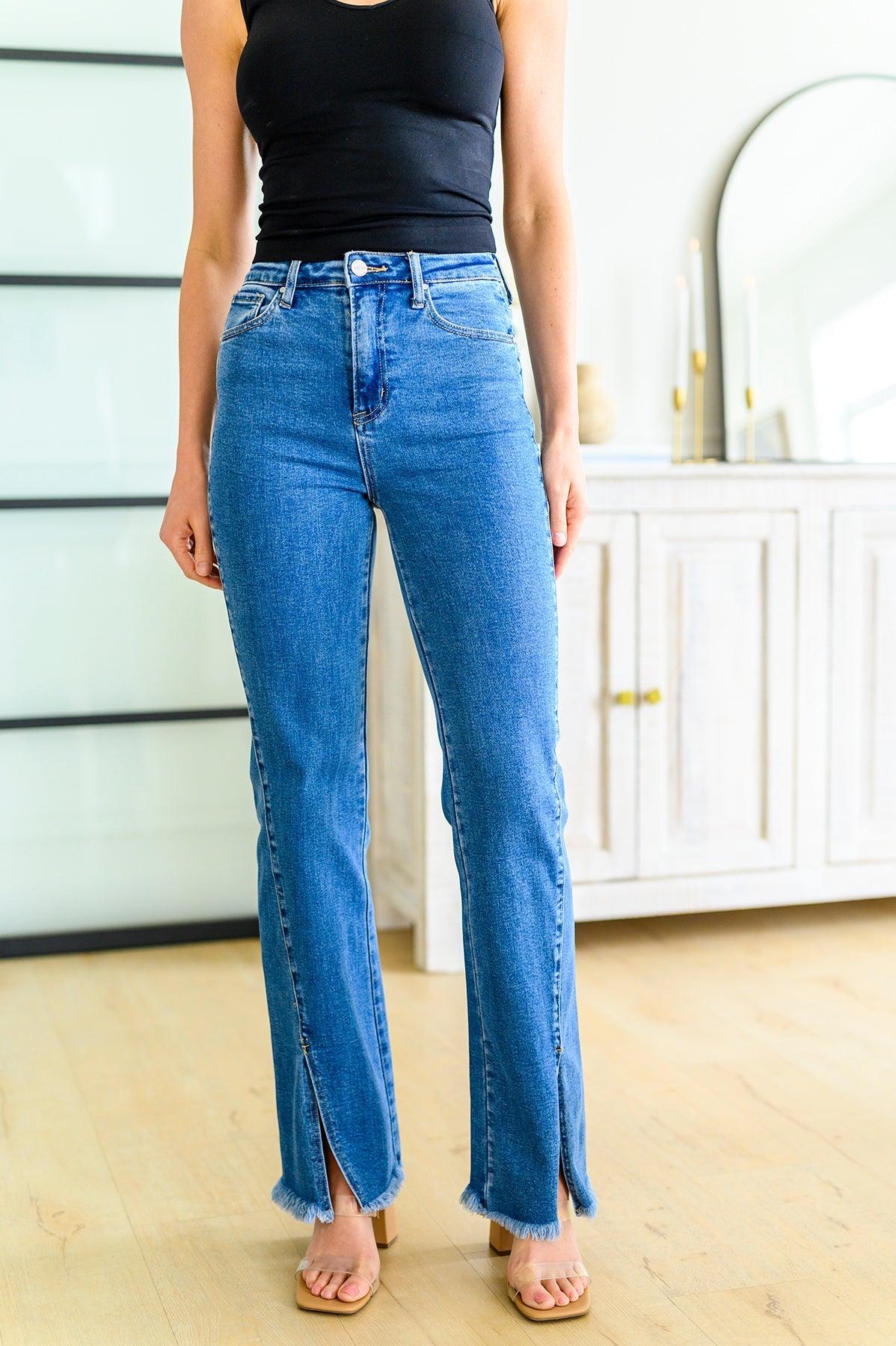 Caitlin High Rise Split Hem Straight Jeans - Waverly Paige Boutique