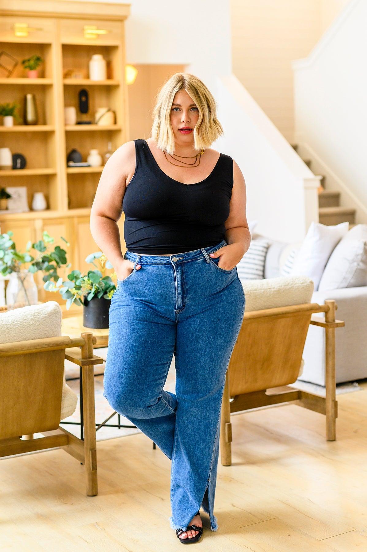 Caitlin High Rise Split Hem Straight Jeans - Waverly Paige Boutique