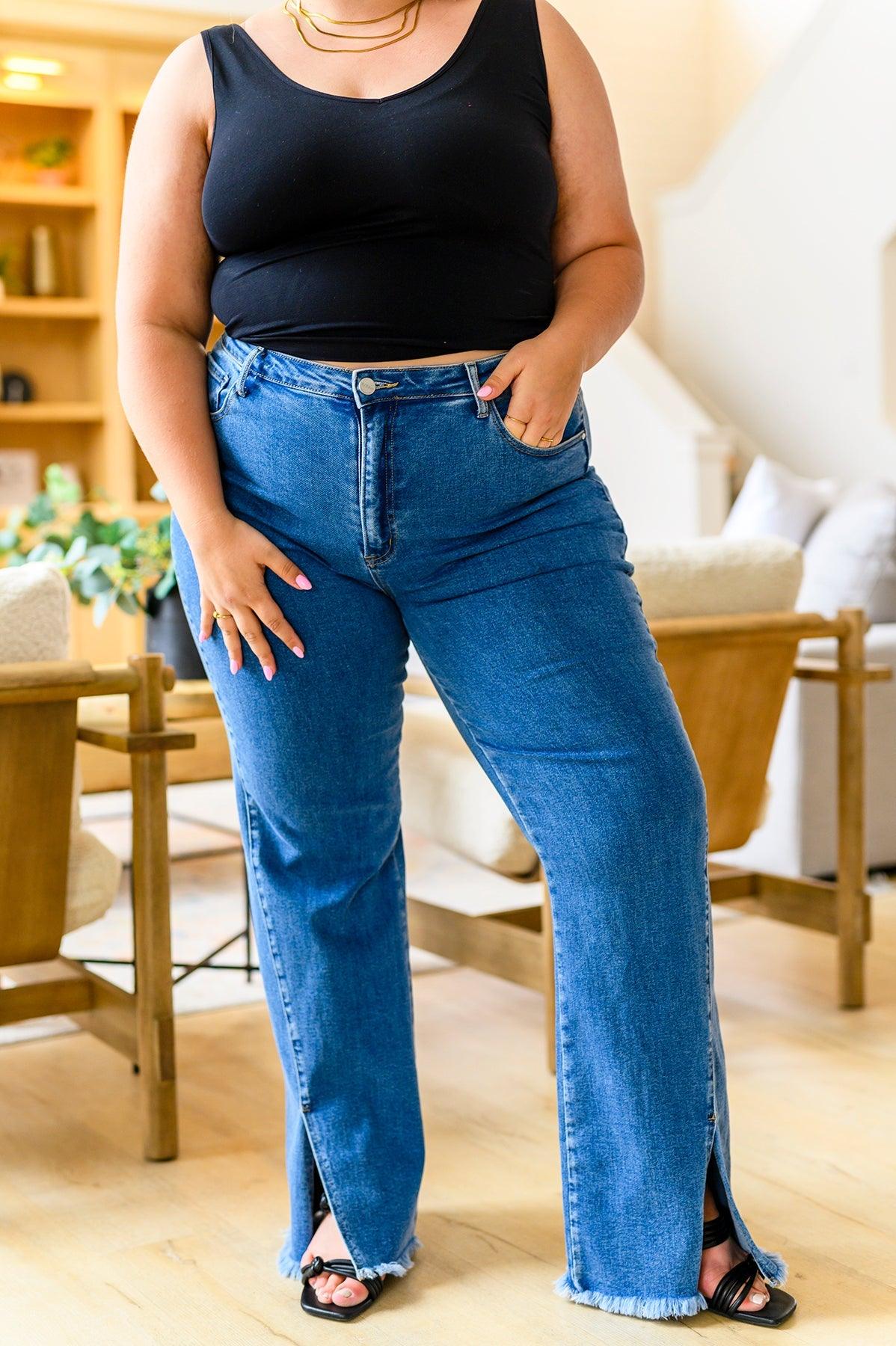 Caitlin High Rise Split Hem Straight Jeans - Waverly Paige Boutique