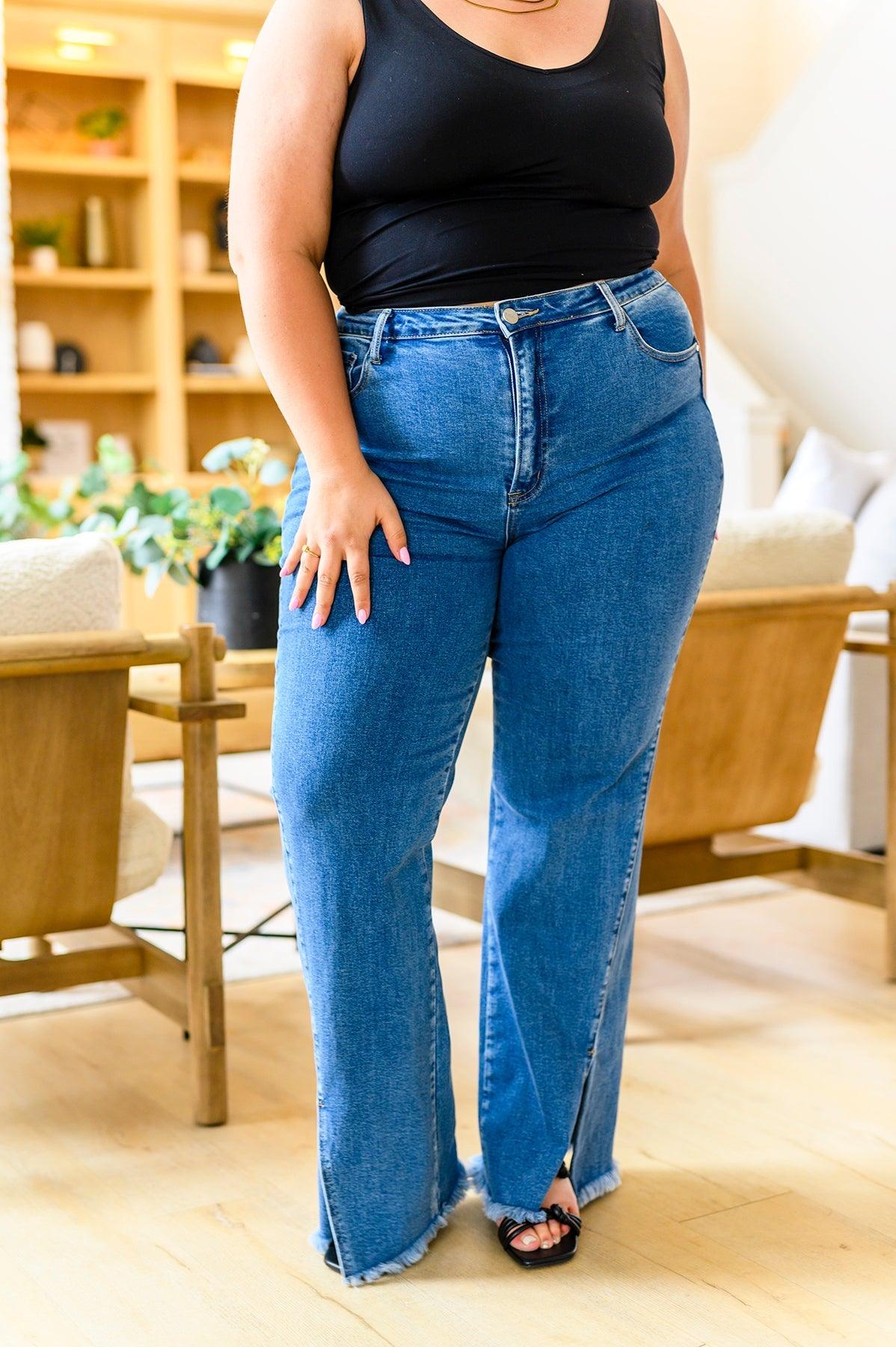 Caitlin High Rise Split Hem Straight Jeans - Waverly Paige Boutique