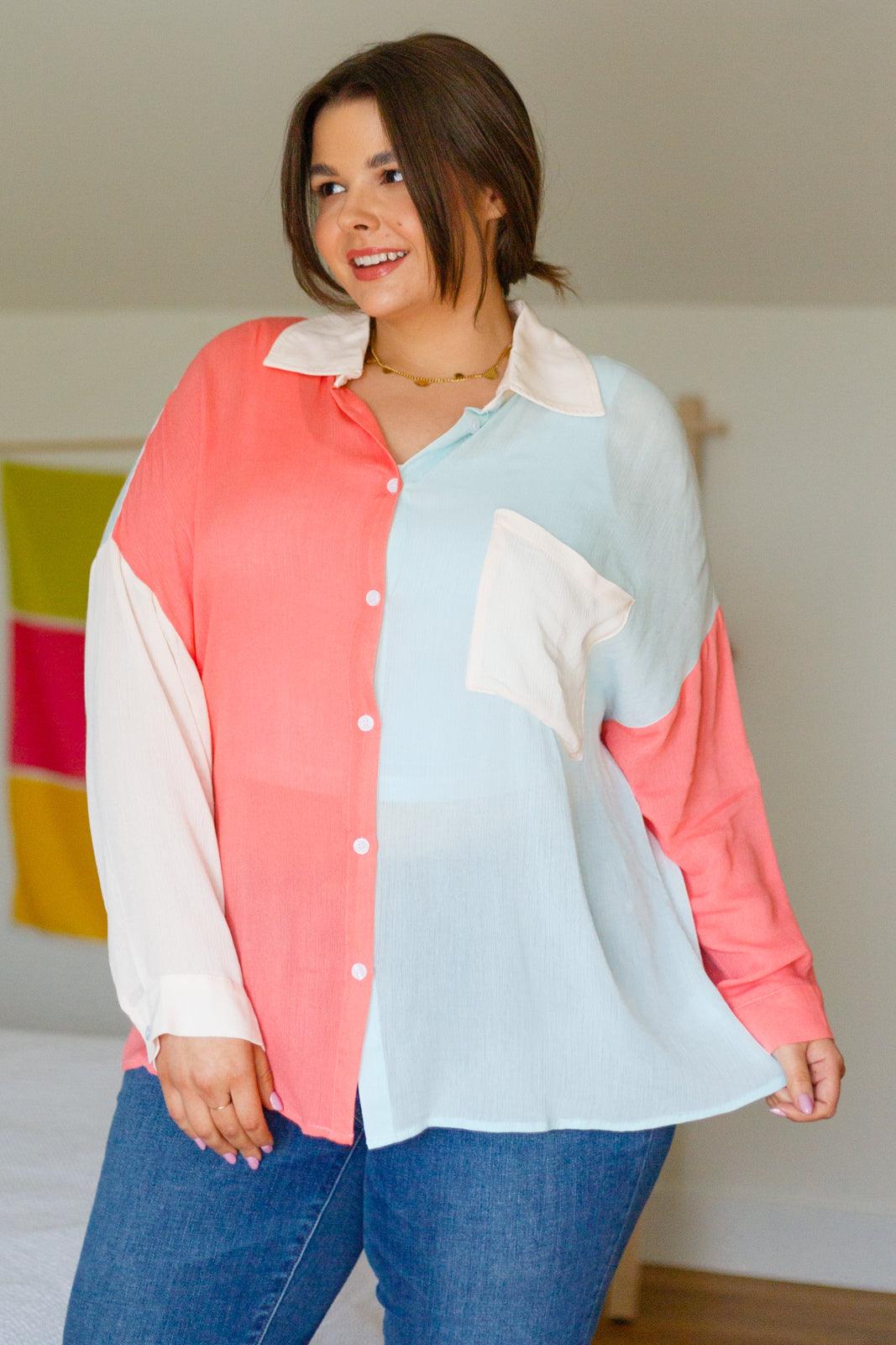 Capture The Day Two Toned Button Up - Waverly Paige Boutique