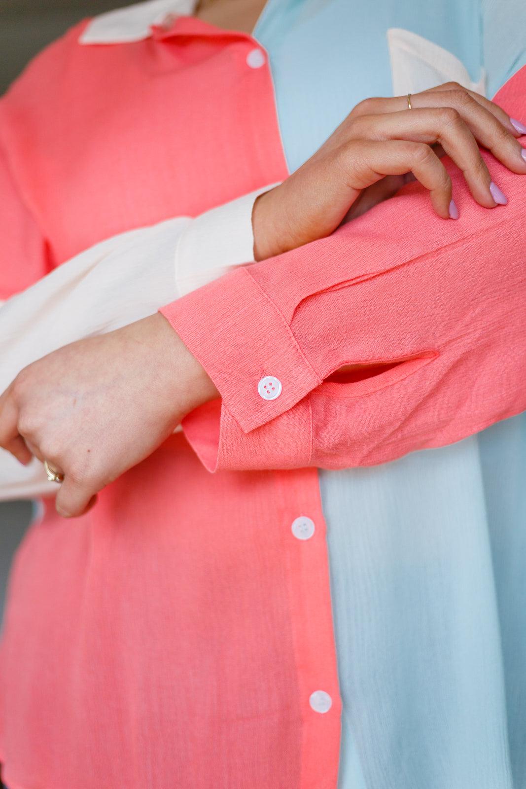 Capture The Day Two Toned Button Up - Waverly Paige Boutique