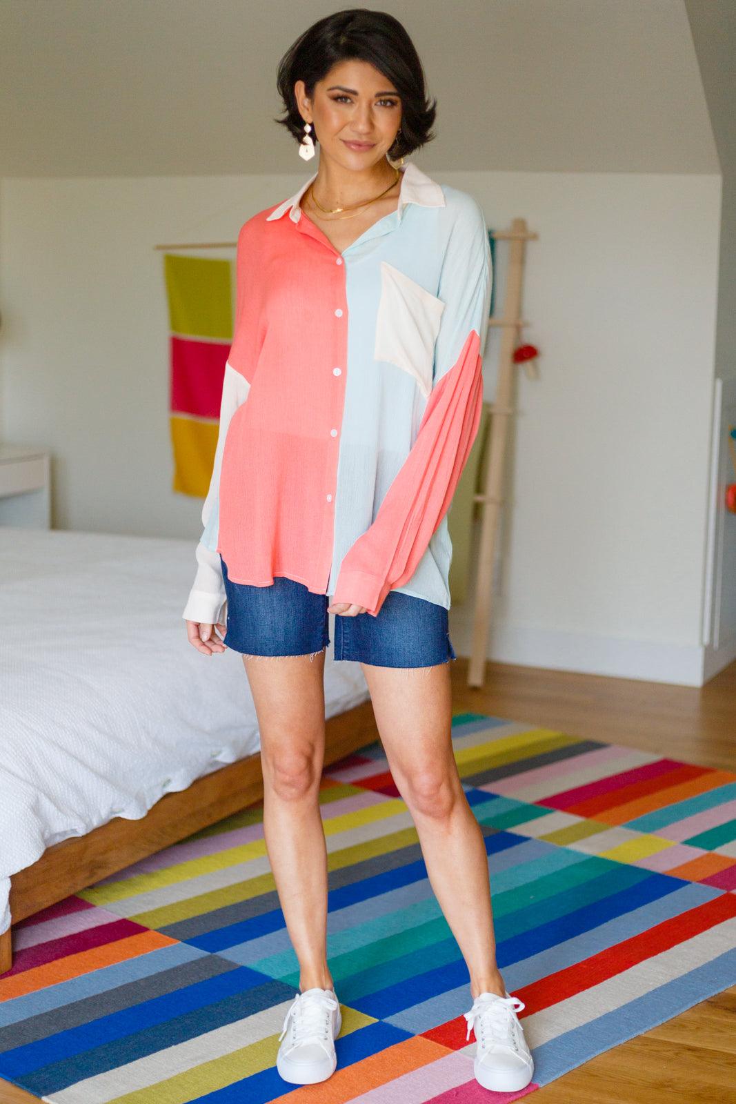Capture The Day Two Toned Button Up - Waverly Paige Boutique