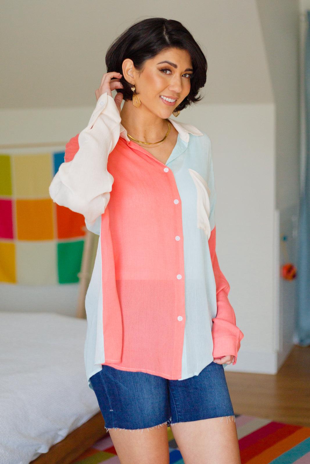 Capture The Day Two Toned Button Up - Waverly Paige Boutique