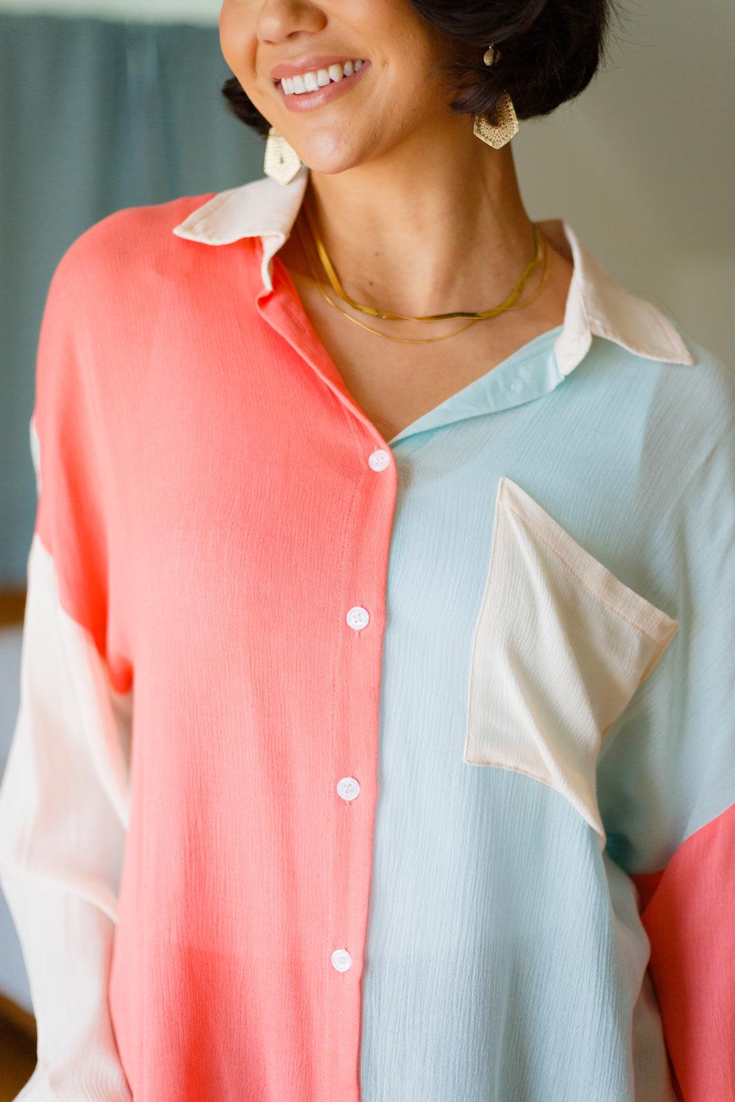 Capture The Day Two Toned Button Up - Waverly Paige Boutique