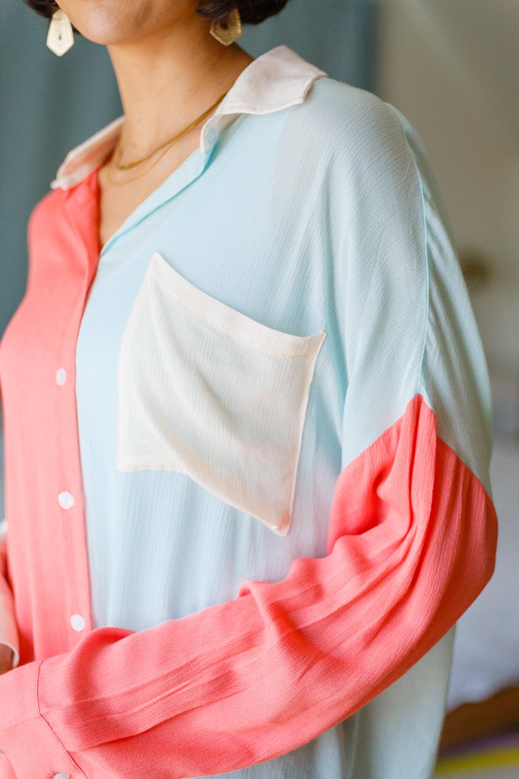 Capture The Day Two Toned Button Up - Waverly Paige Boutique