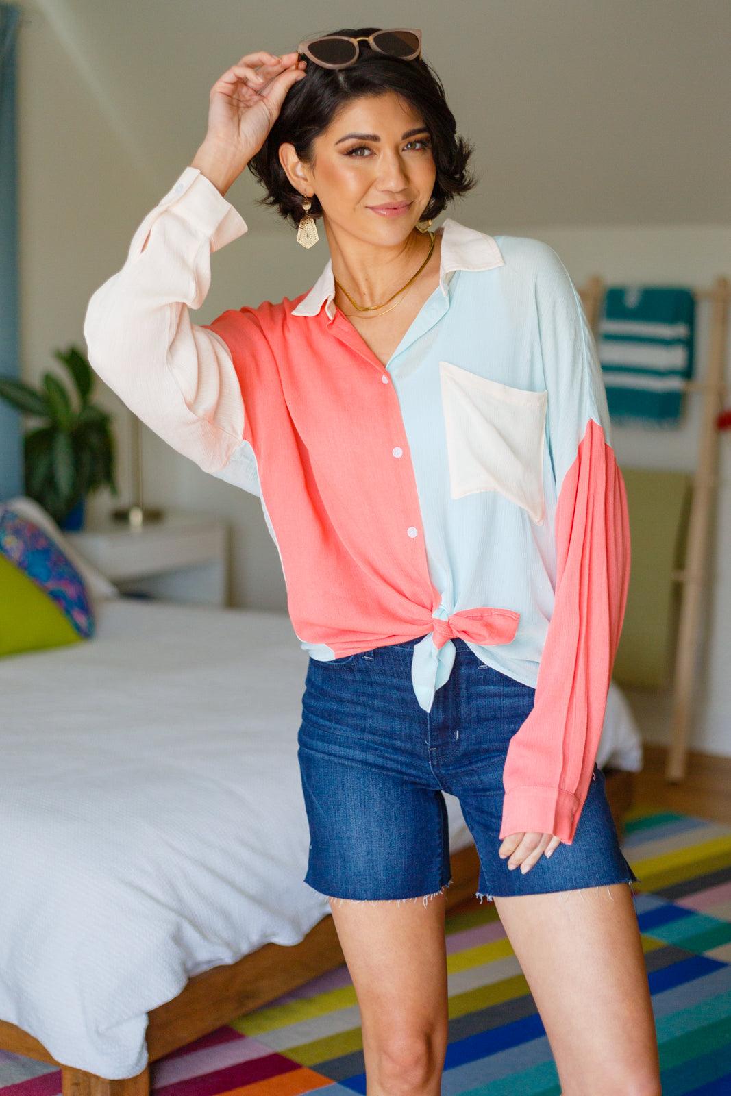 Capture The Day Two Toned Button Up - Waverly Paige Boutique