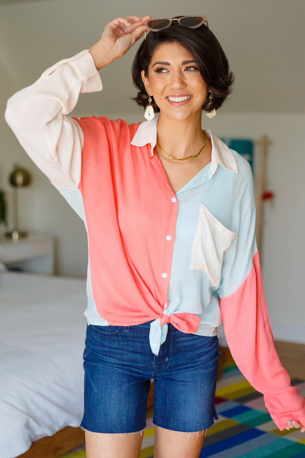 Capture The Day Two Toned Button Up - Waverly Paige Boutique