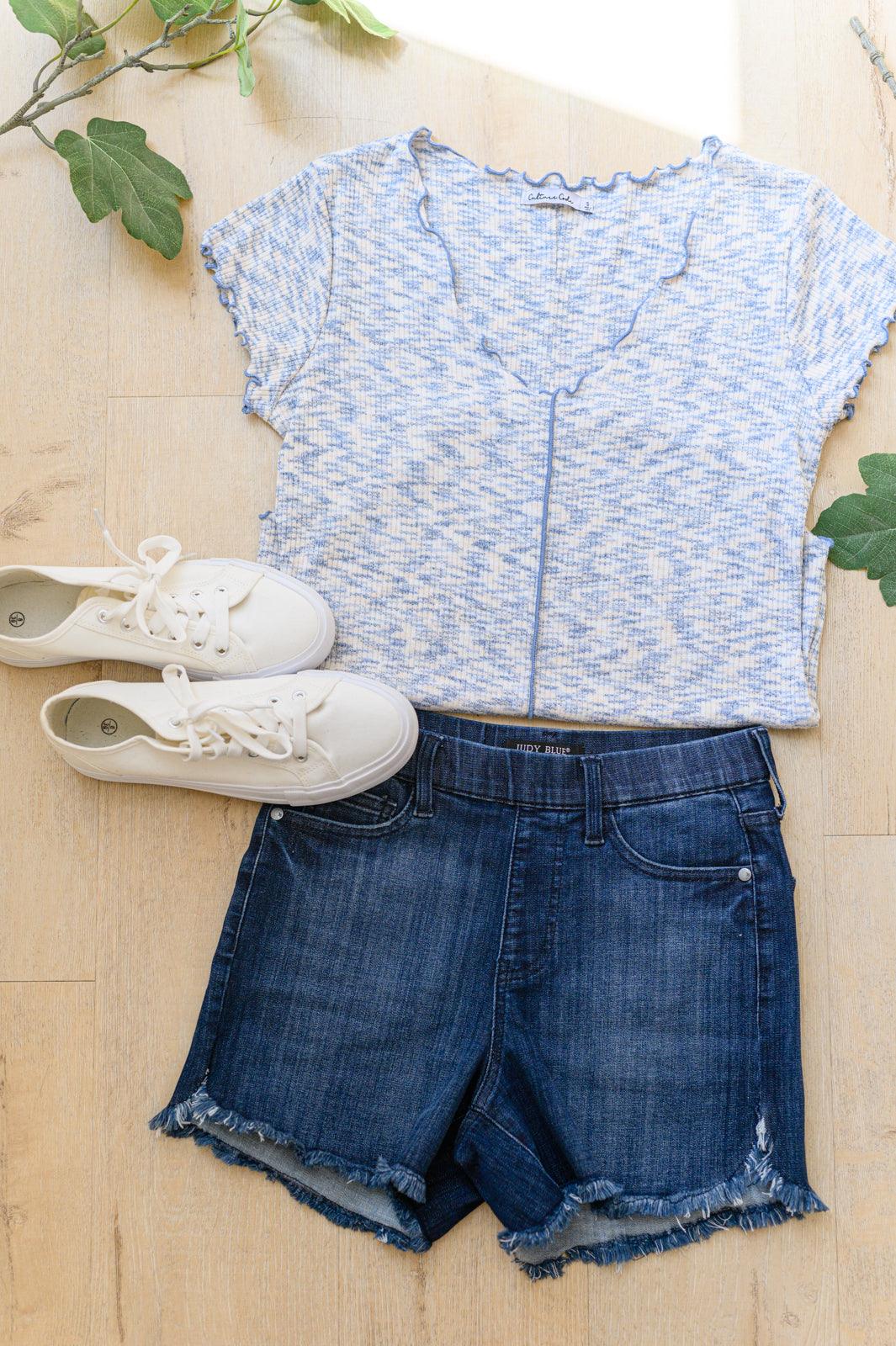 Count Me In Cap Sleeve Top in Blue - Waverly Paige Boutique