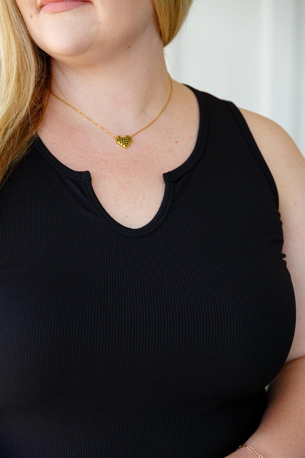 Daily Essential Notched Ribbed Tank in Black - Waverly Paige Boutique