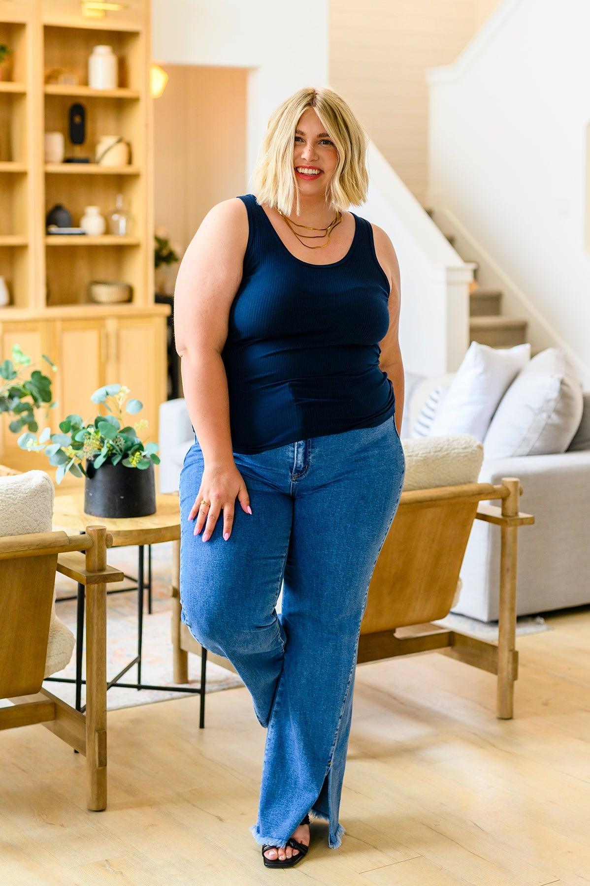 Caitlin High Rise Split Hem Straight Jeans - Waverly Paige Boutique