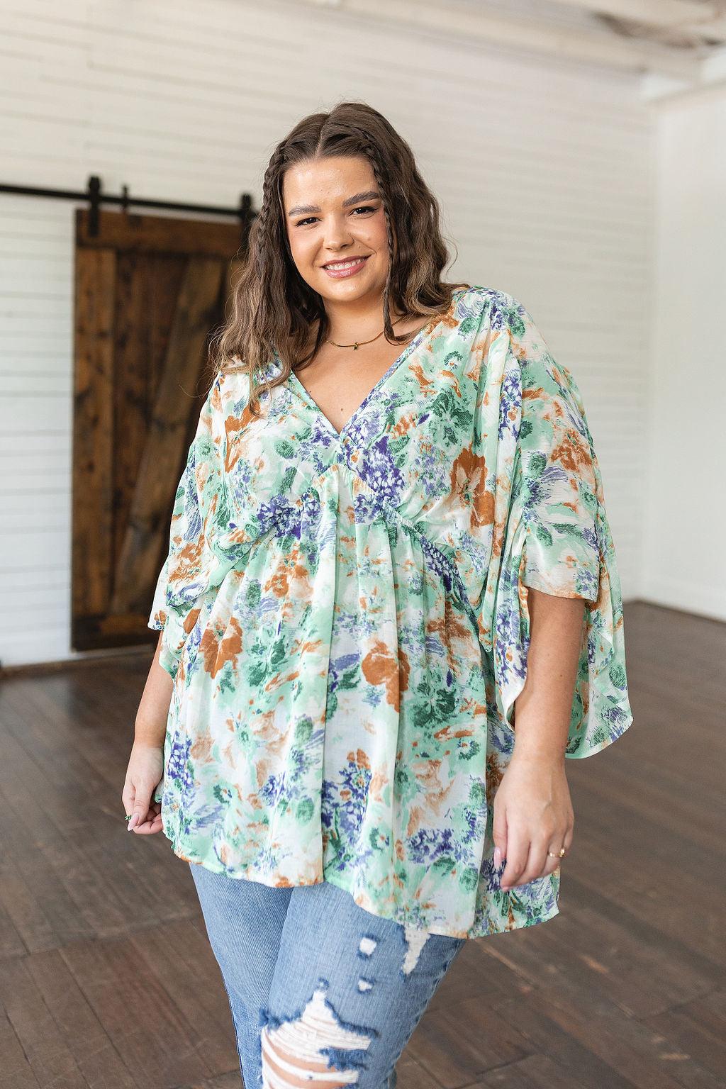 Fabled in Floral Draped Peplum Top in Ivory - Waverly Paige Boutique