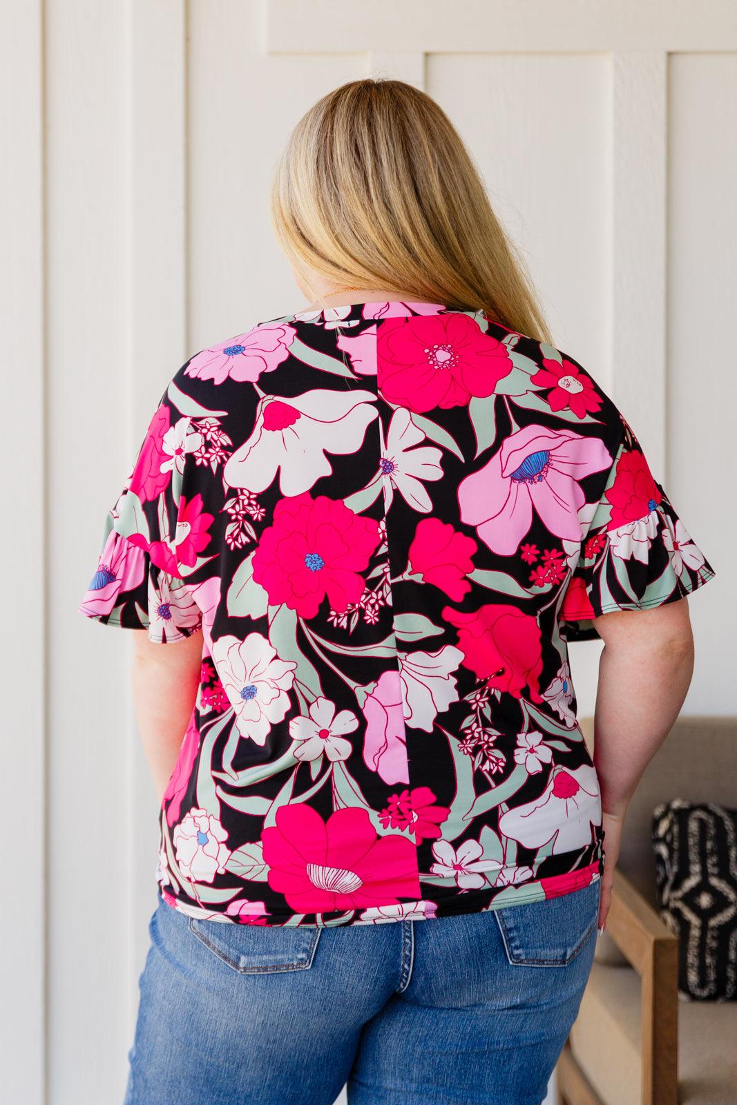 Floral First Ruffle Sleeve Top - Waverly Paige Boutique